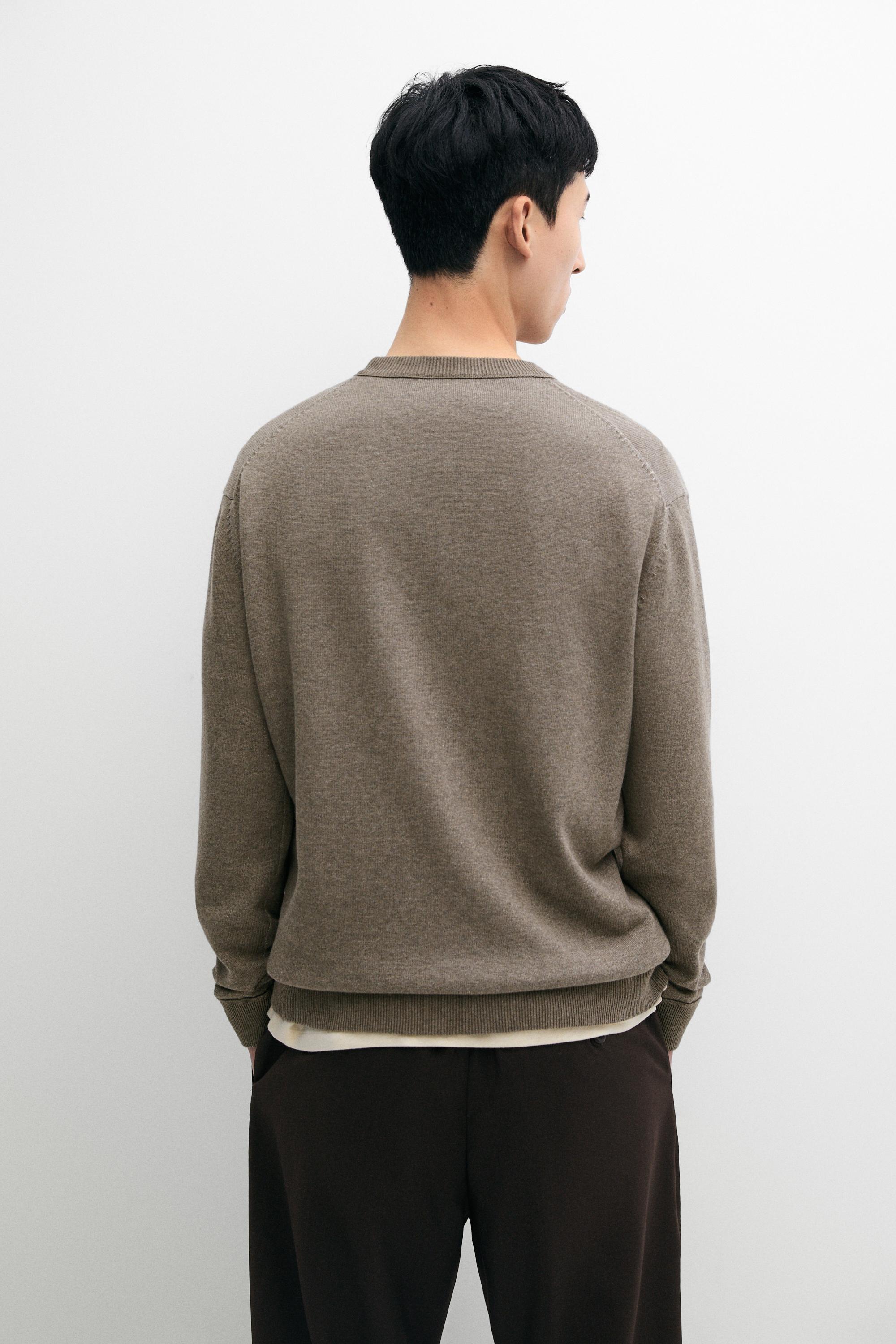 Cotton blend knit sweater — KHAKI