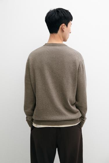 Cotton blend knit sweater — KHAKI 5