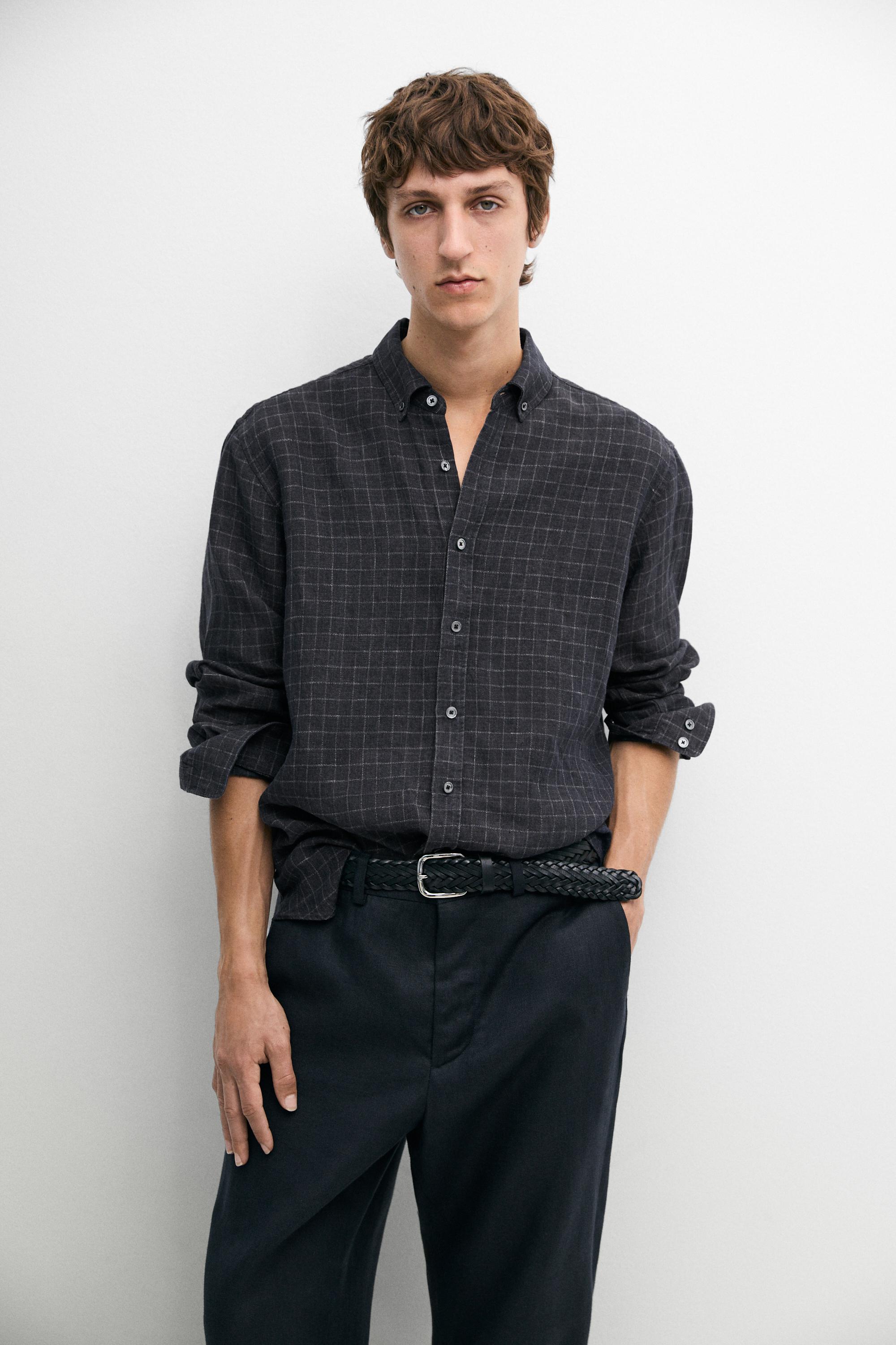 100% linen regular fit check shirt — LEAD