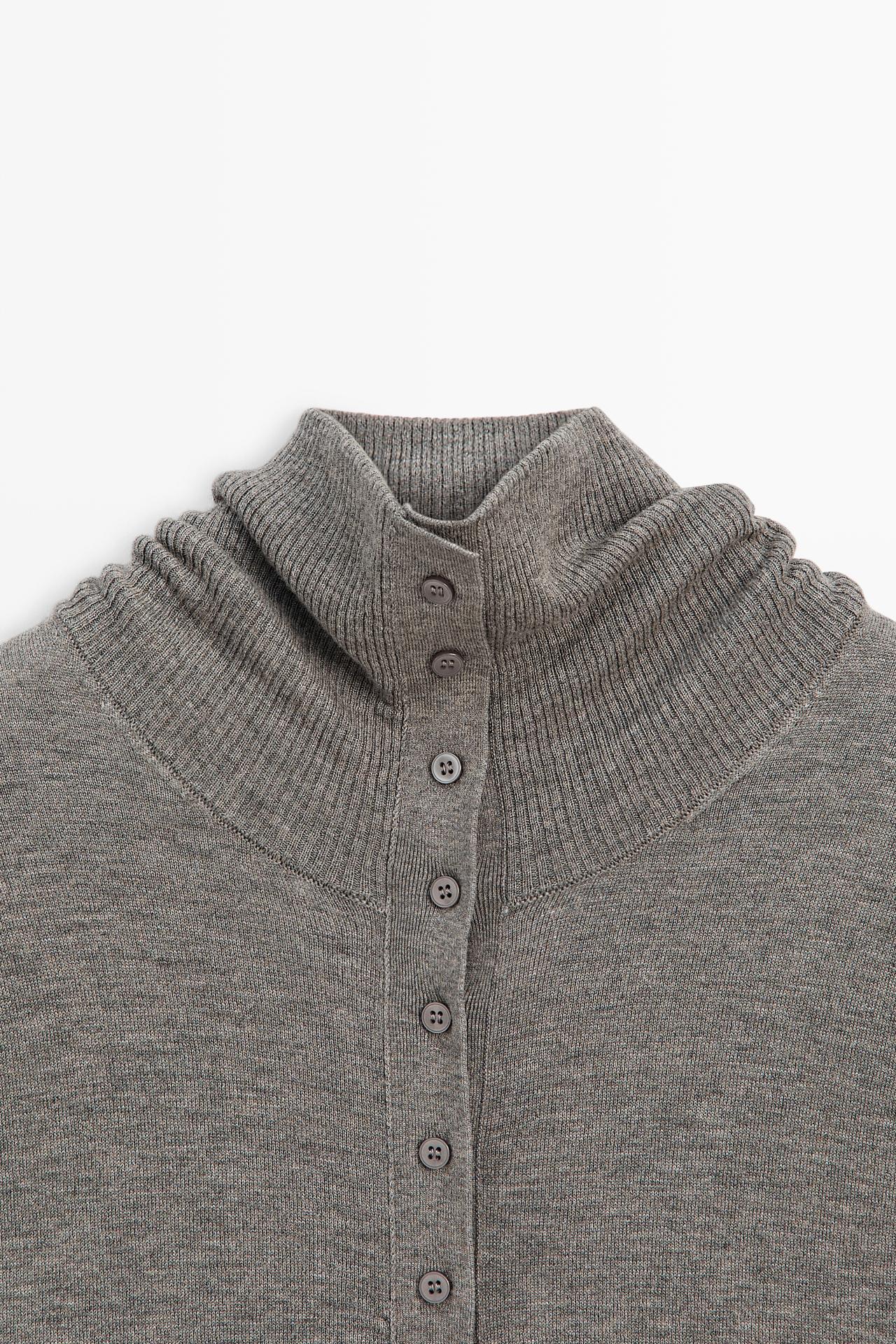 Turtleneck cardigan with button detail — GREY