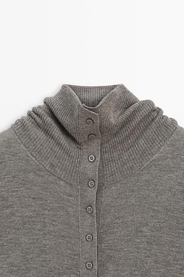 Turtleneck cardigan with button detail — GREY 9