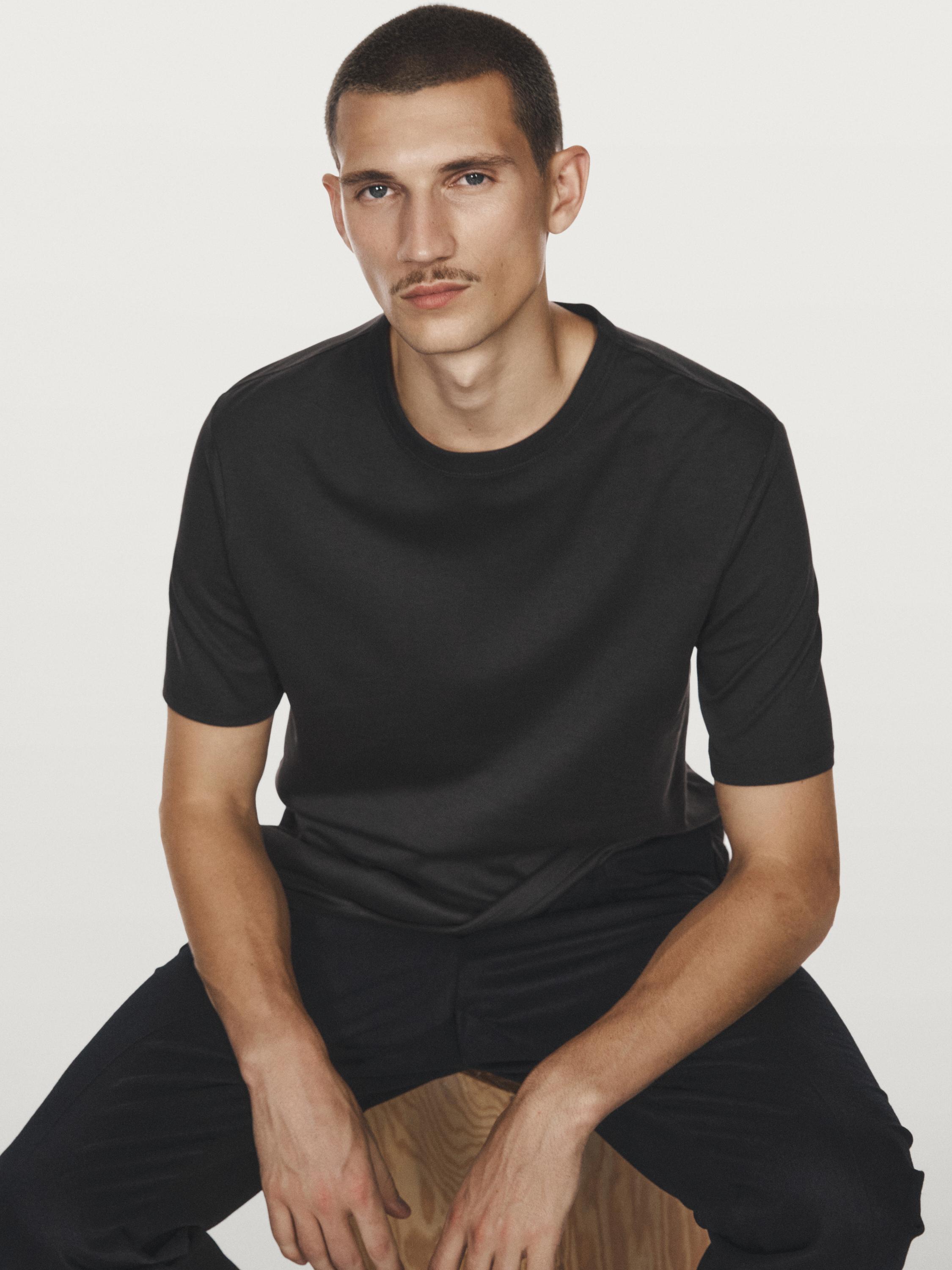 Short sleeve cotton and silk T-shirt — CHARCOAL GREY