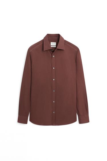 Regular fit cotton blend shirt - LIMITED EDITION — DARK MAROON 5