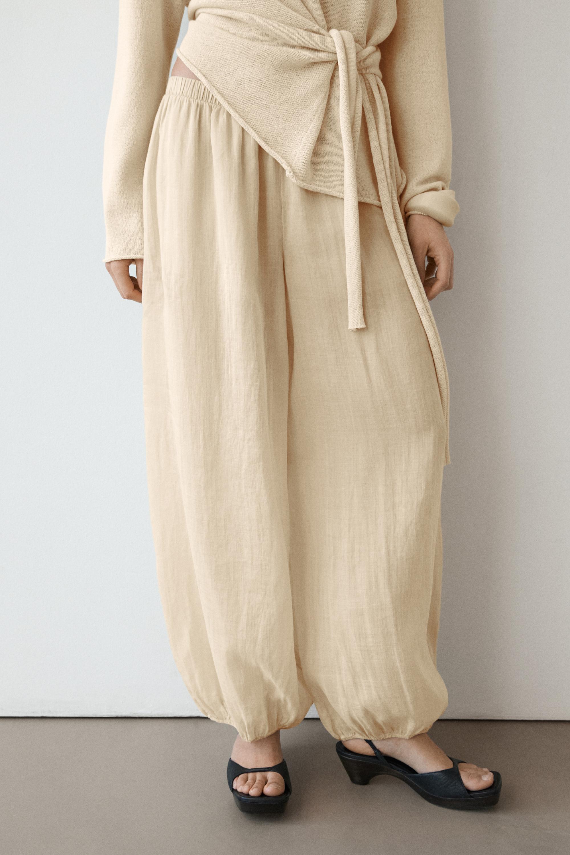 Flowing ramie sarouel trousers — BEIGE