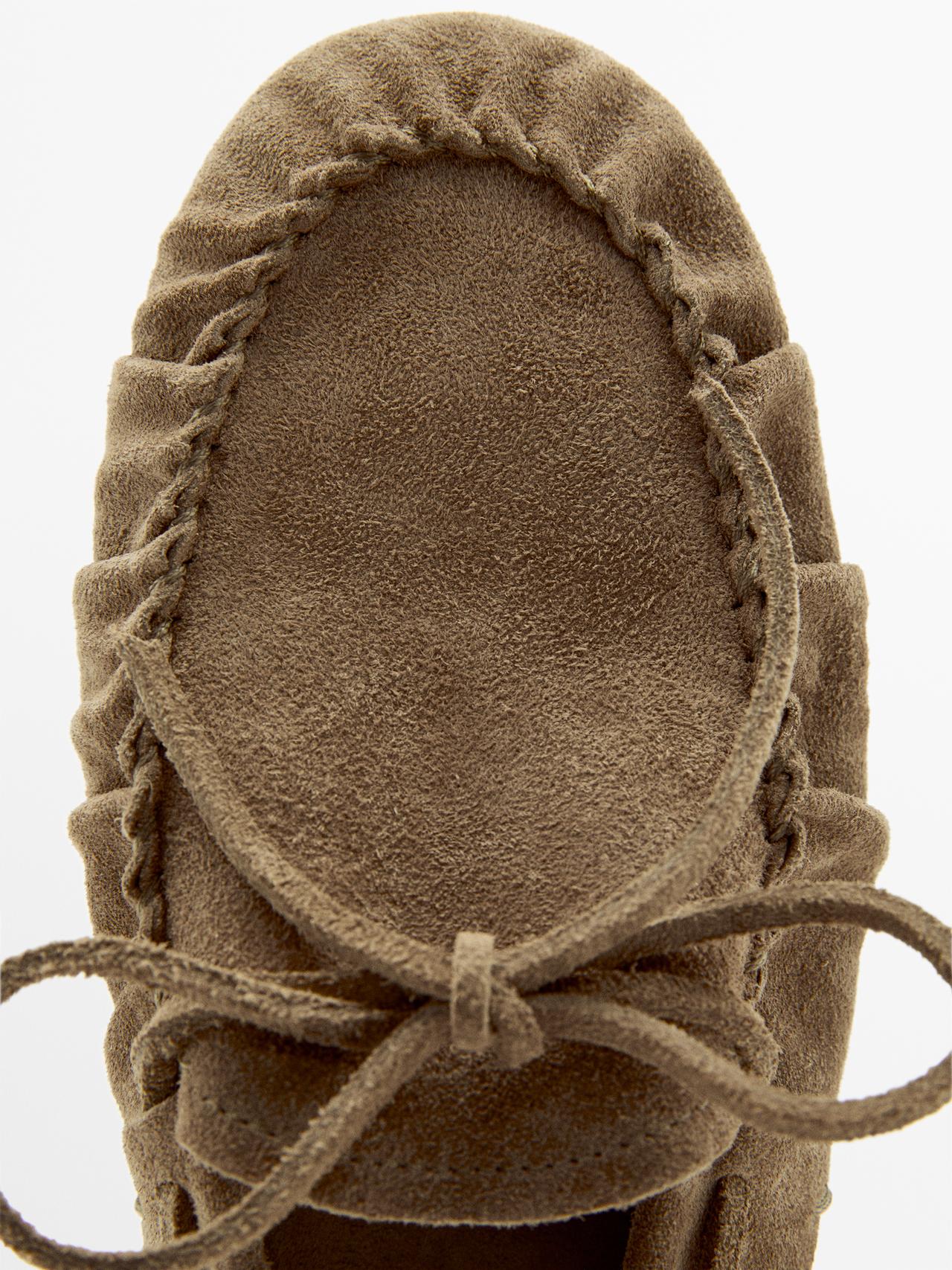 Soft leather loafers with gathered detail — MINK
