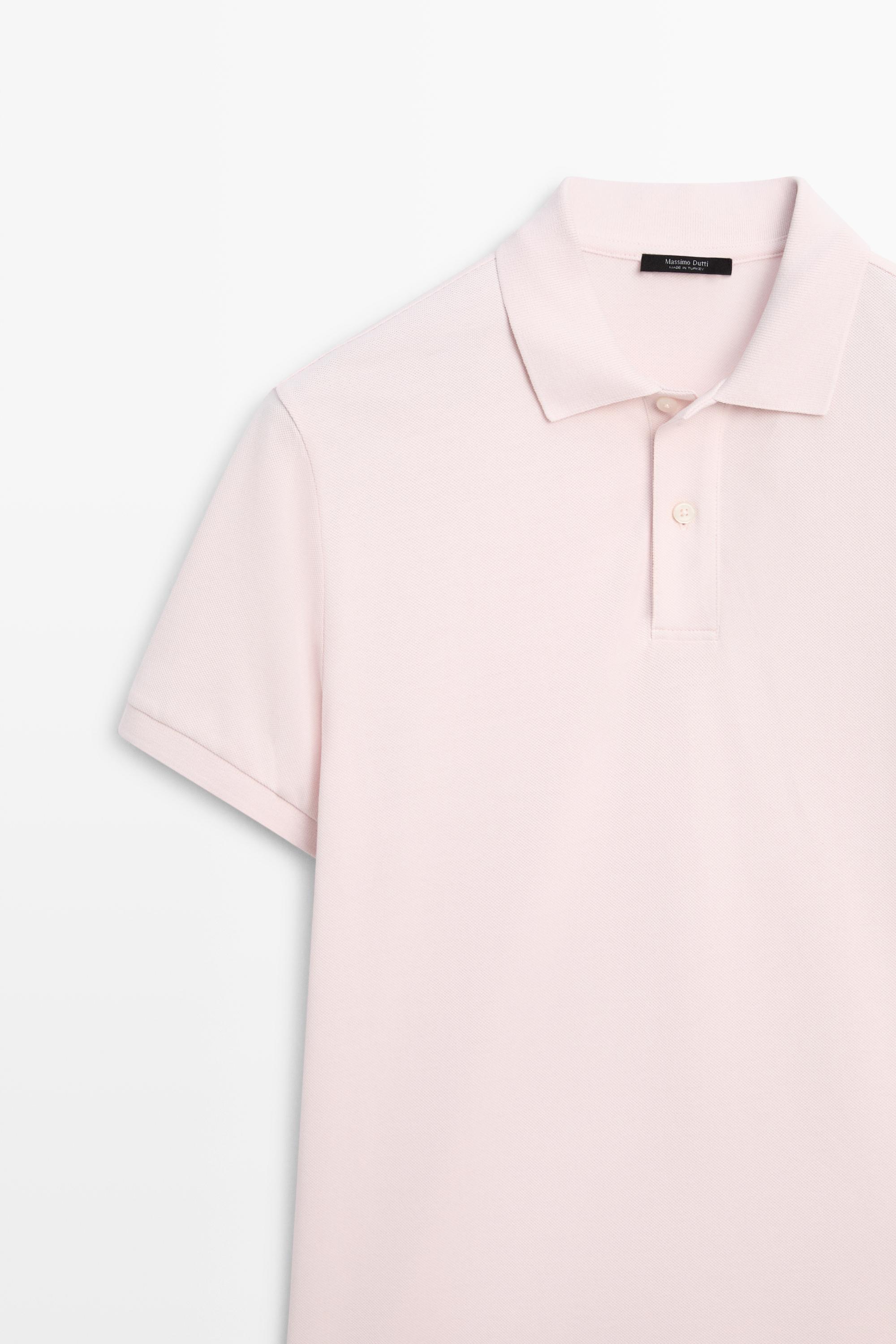 Micro-textured cotton piqué polo shirt — ROSE PINK