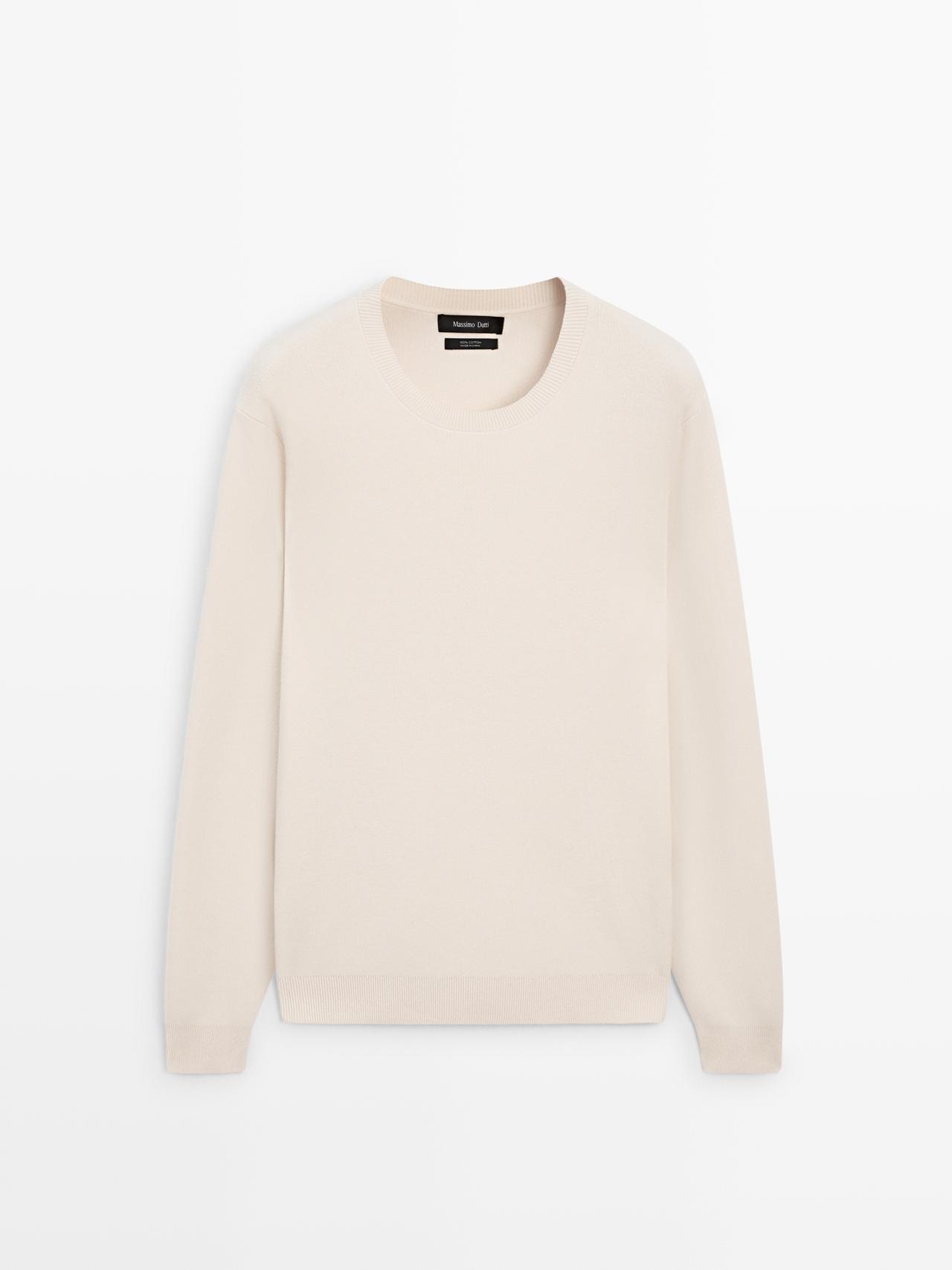 Massimo Dutti - Heren - 100% Katoenen Trui Met Ronde Hals - Vanille - L