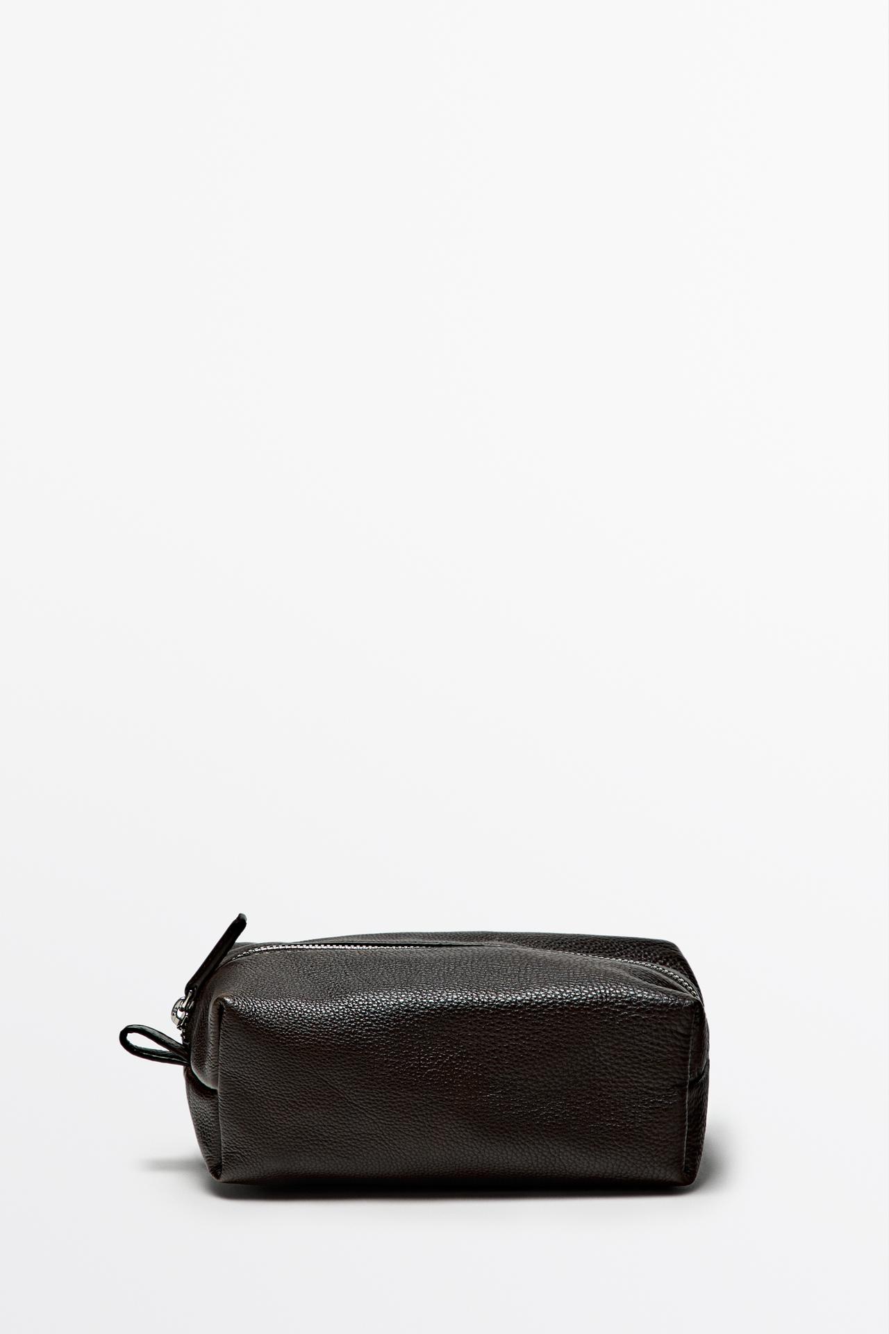 Nappa leather mini toiletry bag — BROWN