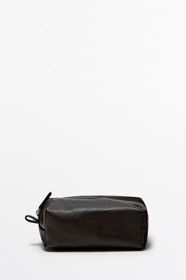 Nappa leather mini toiletry bag — BROWN 1