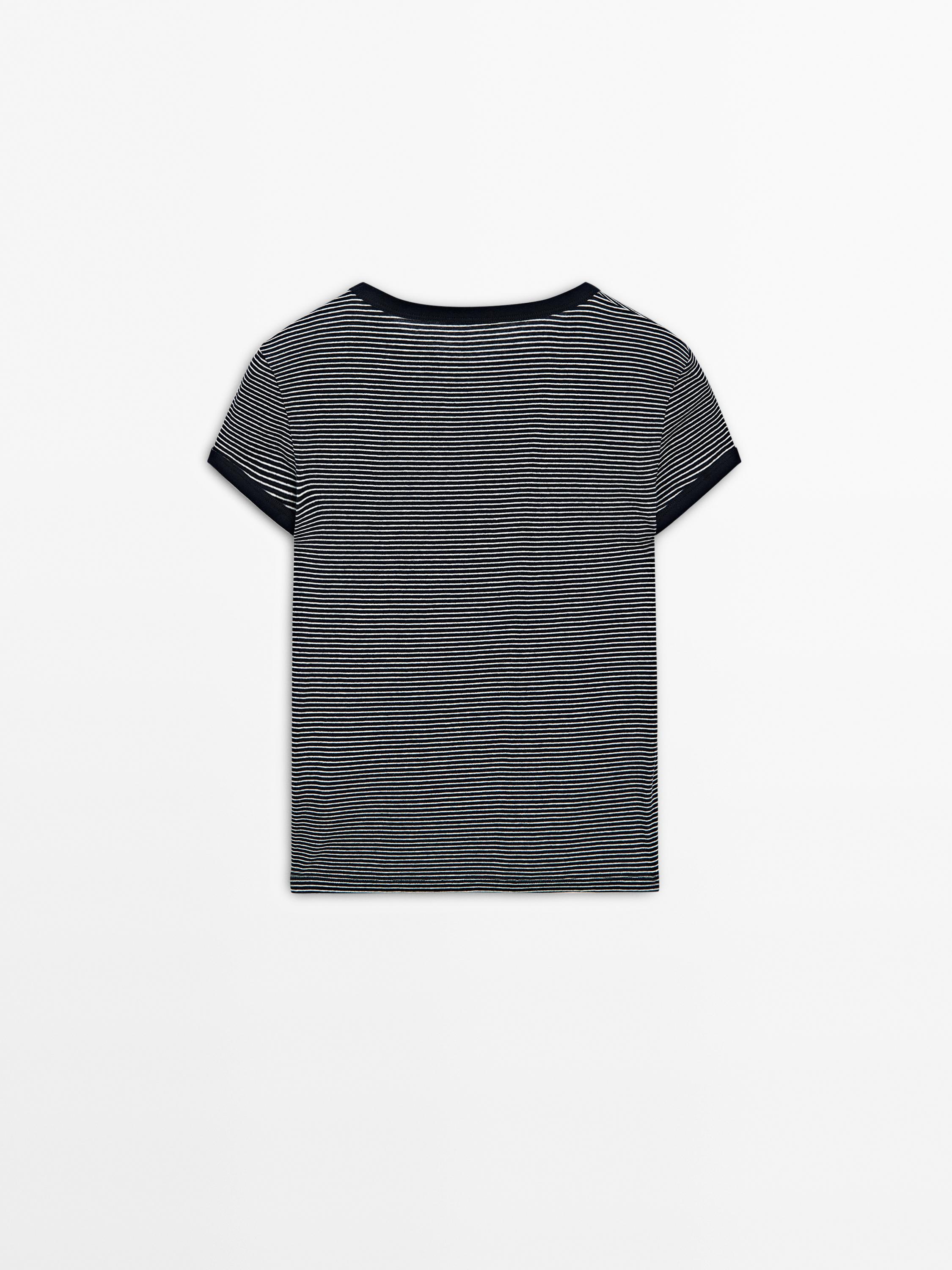 Contrast ribbed striped cotton T-shirt