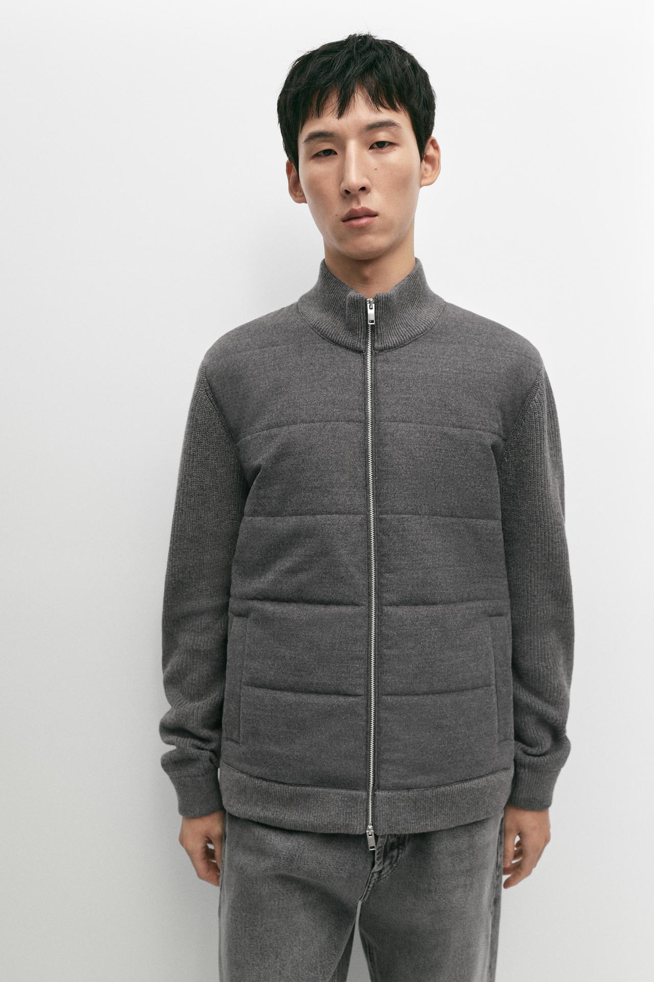 100% wool mixed-fabric cardigan — ANTHRACITE GREY