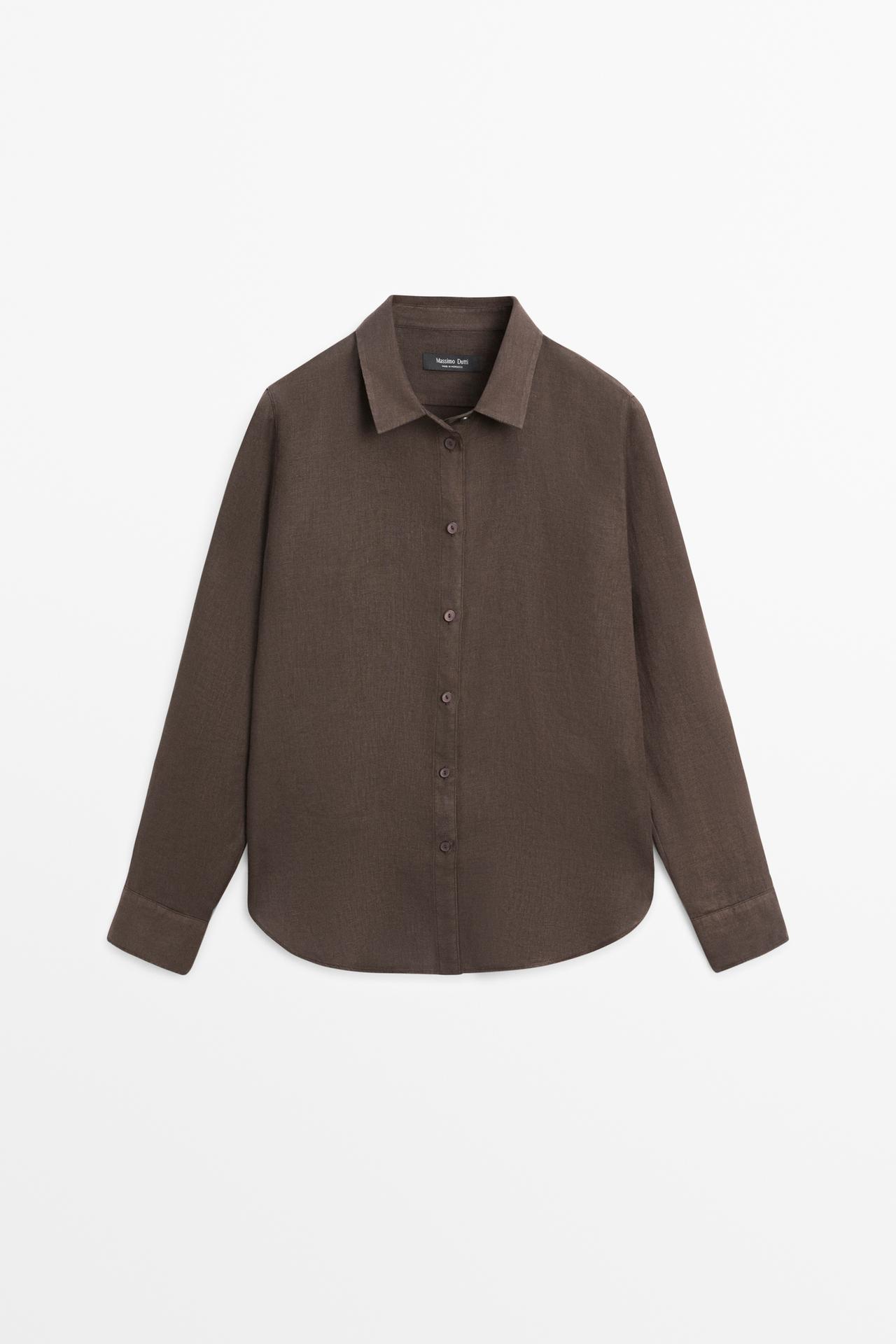 Massimo Dutti - Dames - Soepelvallend 100% Linnen Overhemd - Bruin - 42