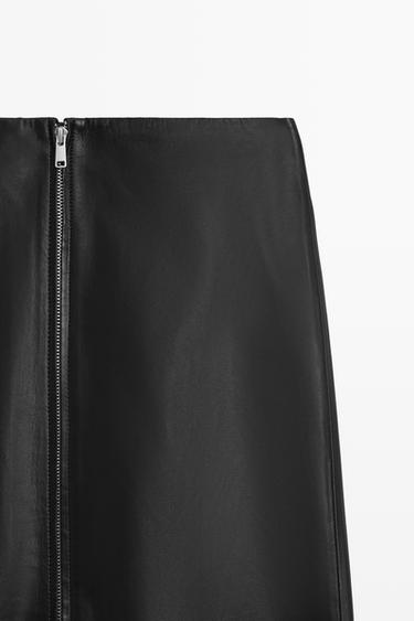 Nappa leather zip-front midi skirt — BLACK 4