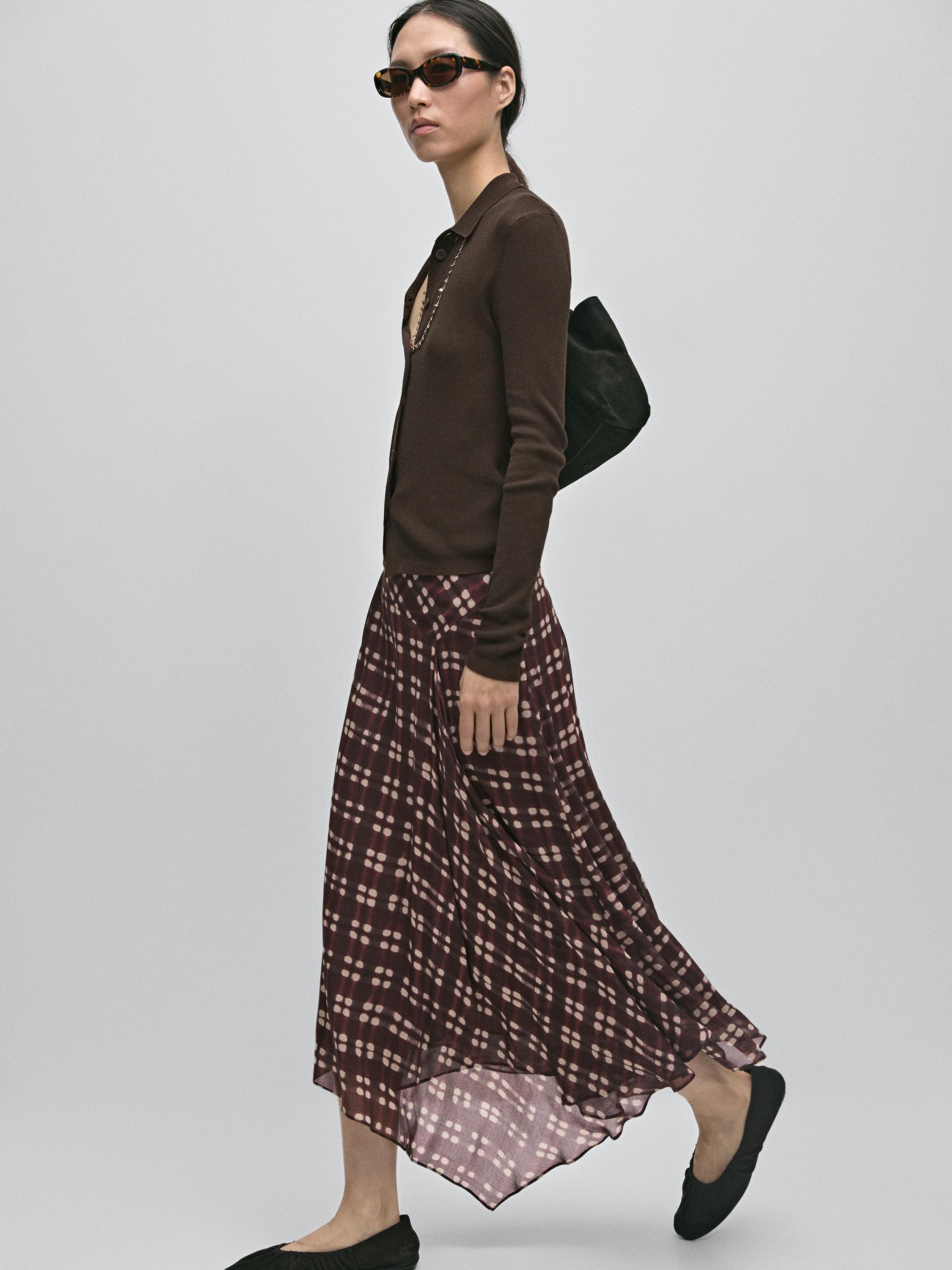 不對稱格紋中長裙