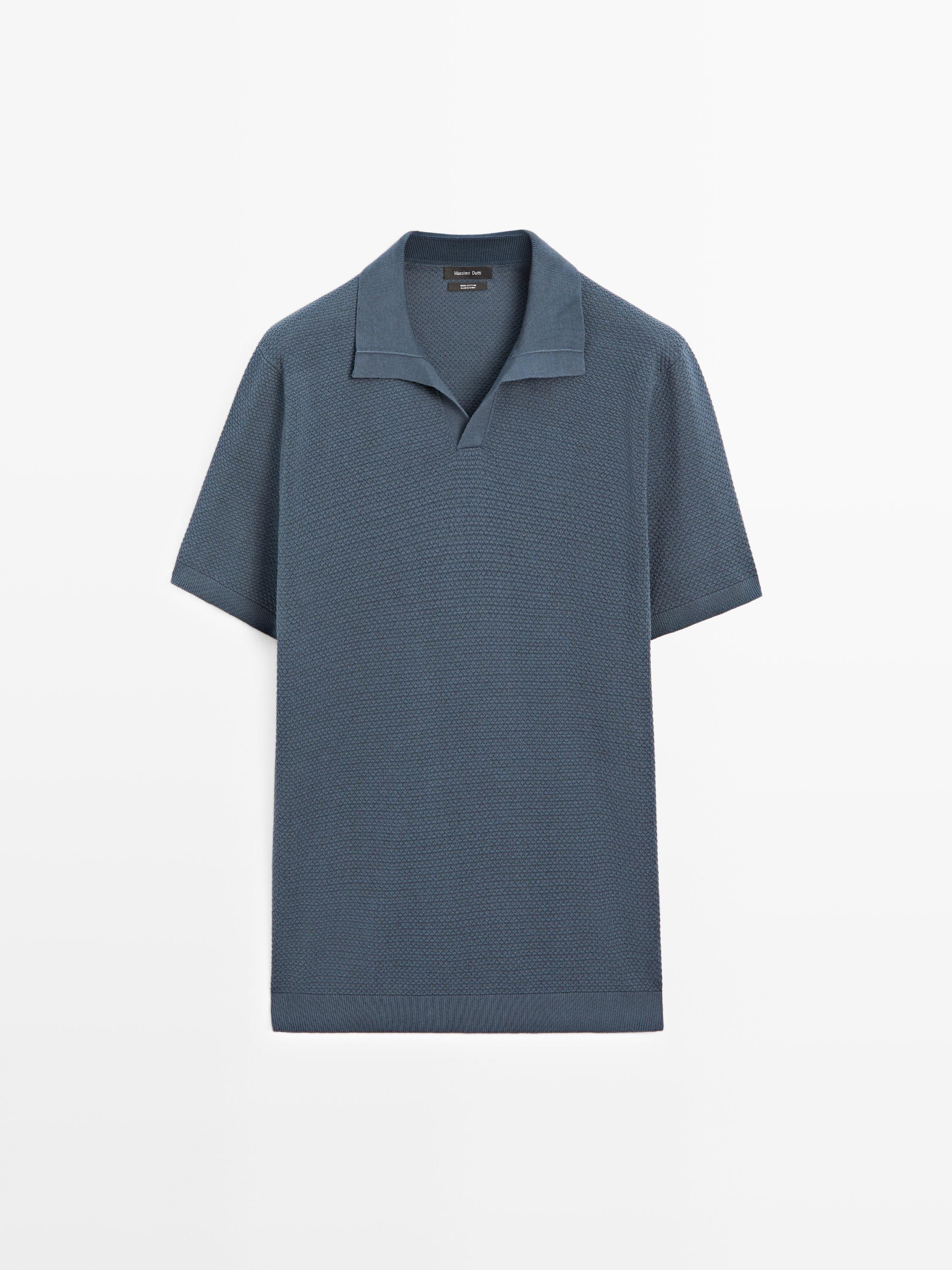 Textured knit V-neck polo shirt