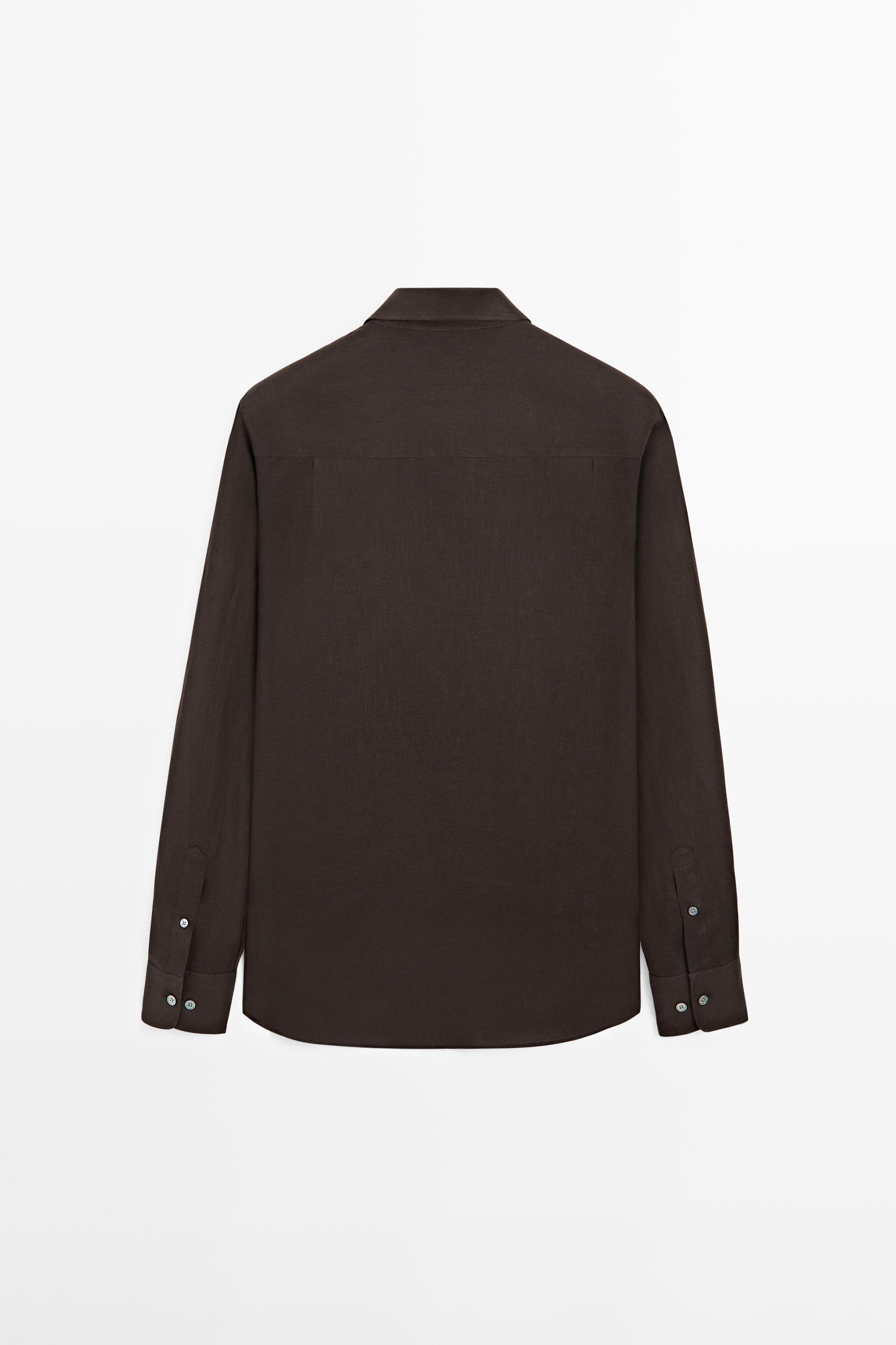 Extra fine regular fit linen shirt — BROWN