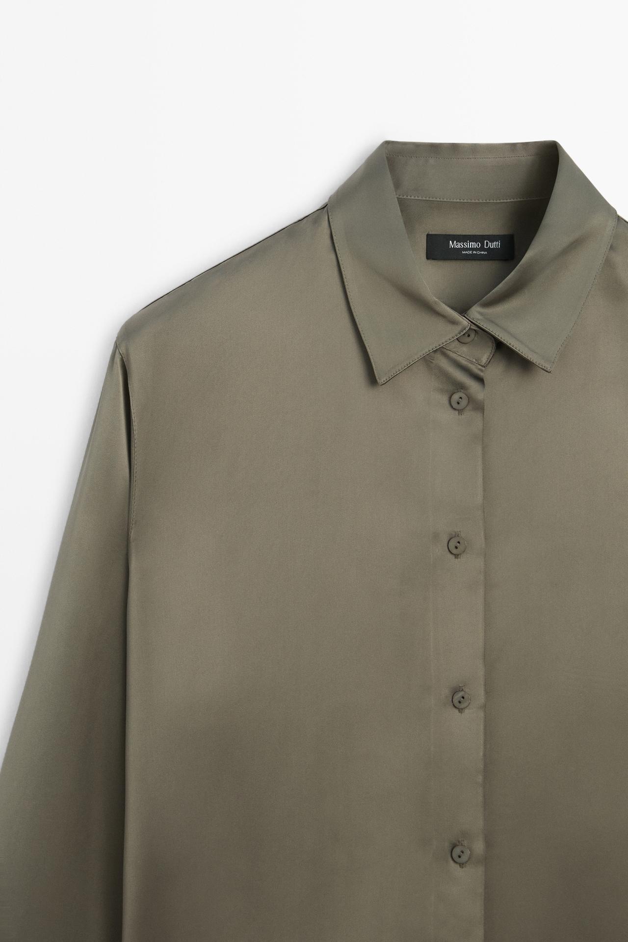 Flowing satin shirt — Greyish green