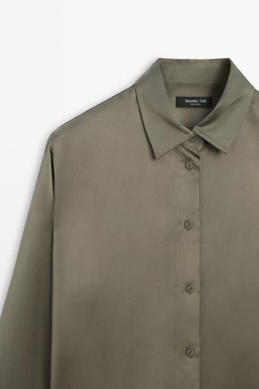 Flowing satin shirt — Greyish green 4