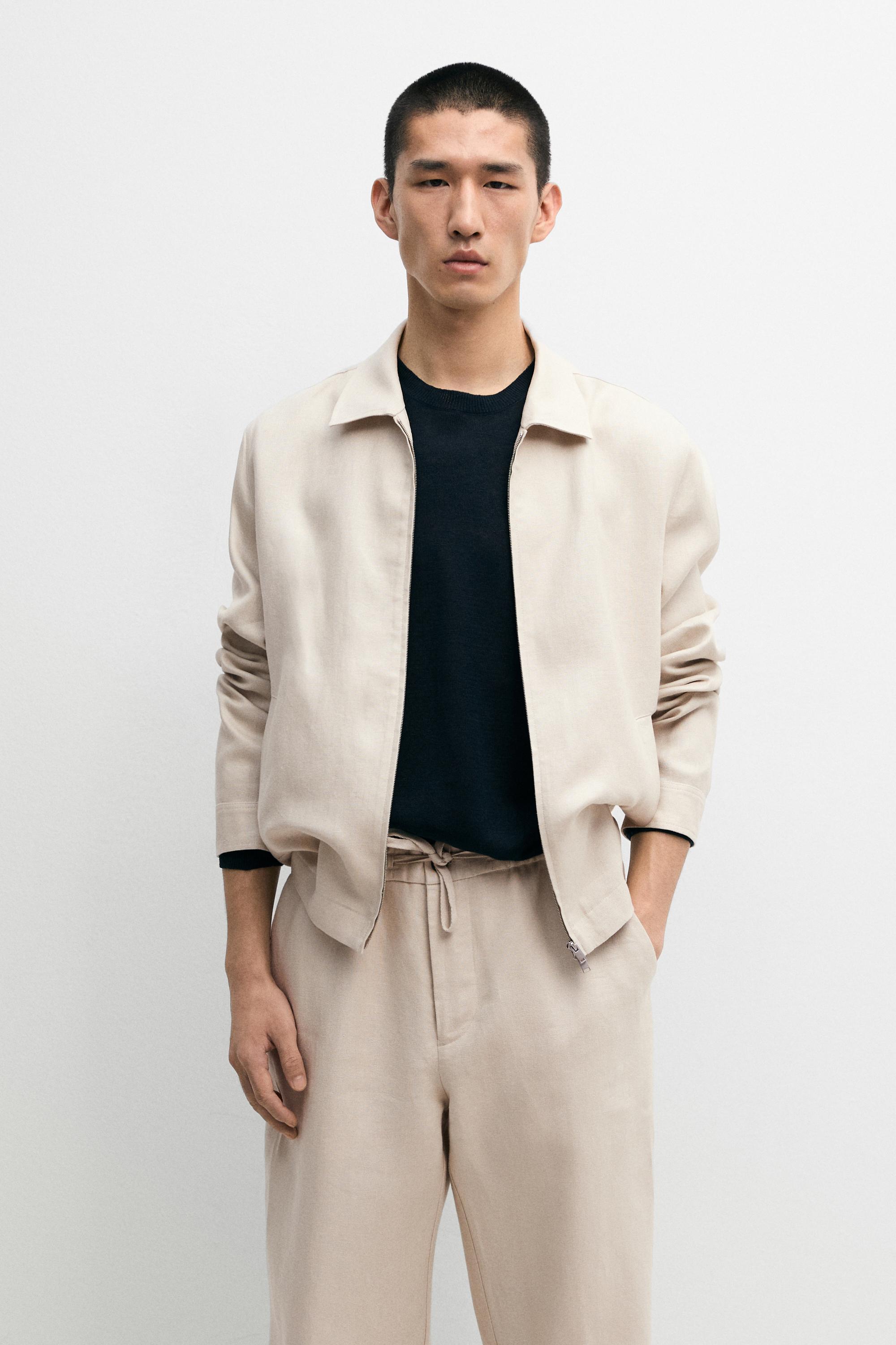 100% linen total look bomber jacket — BEIGE