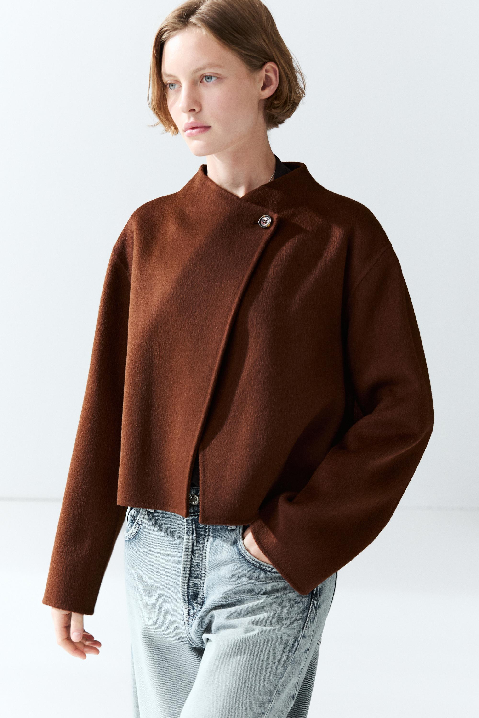 Button detail cape jacket — COPPER