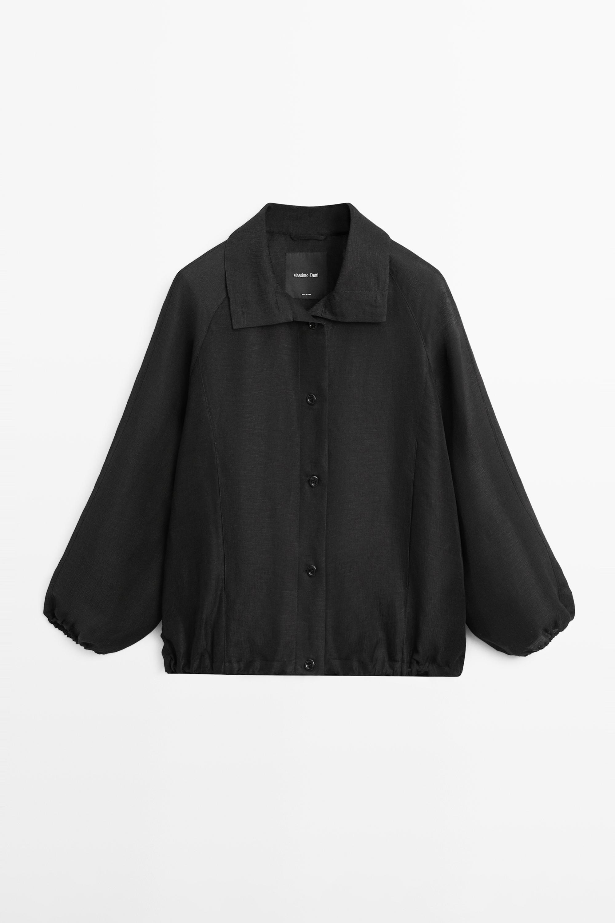 Linen and silk bomber jacket — BLACK