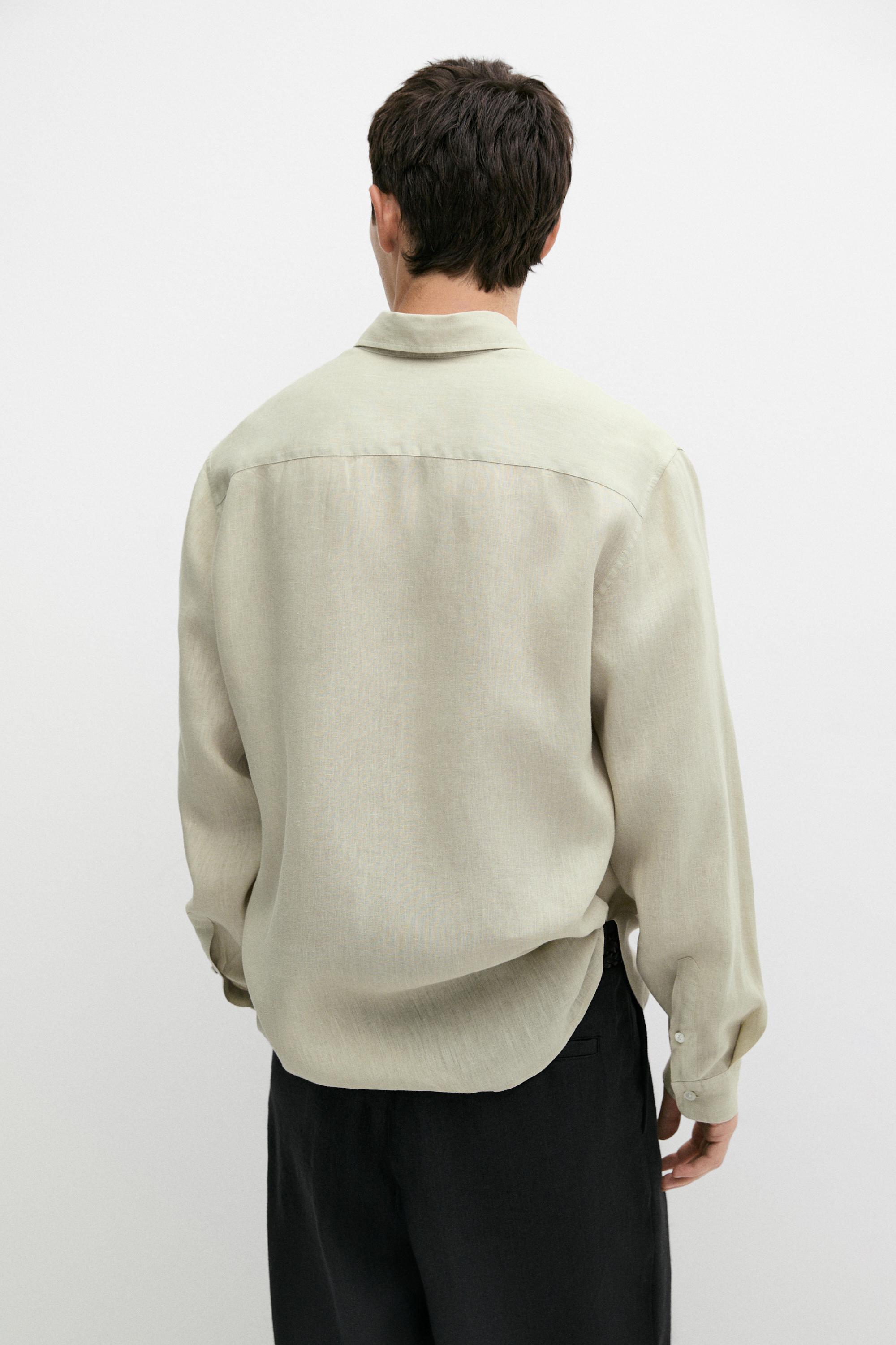 Regular fit 100% extra-fine linen shirt — GREEN