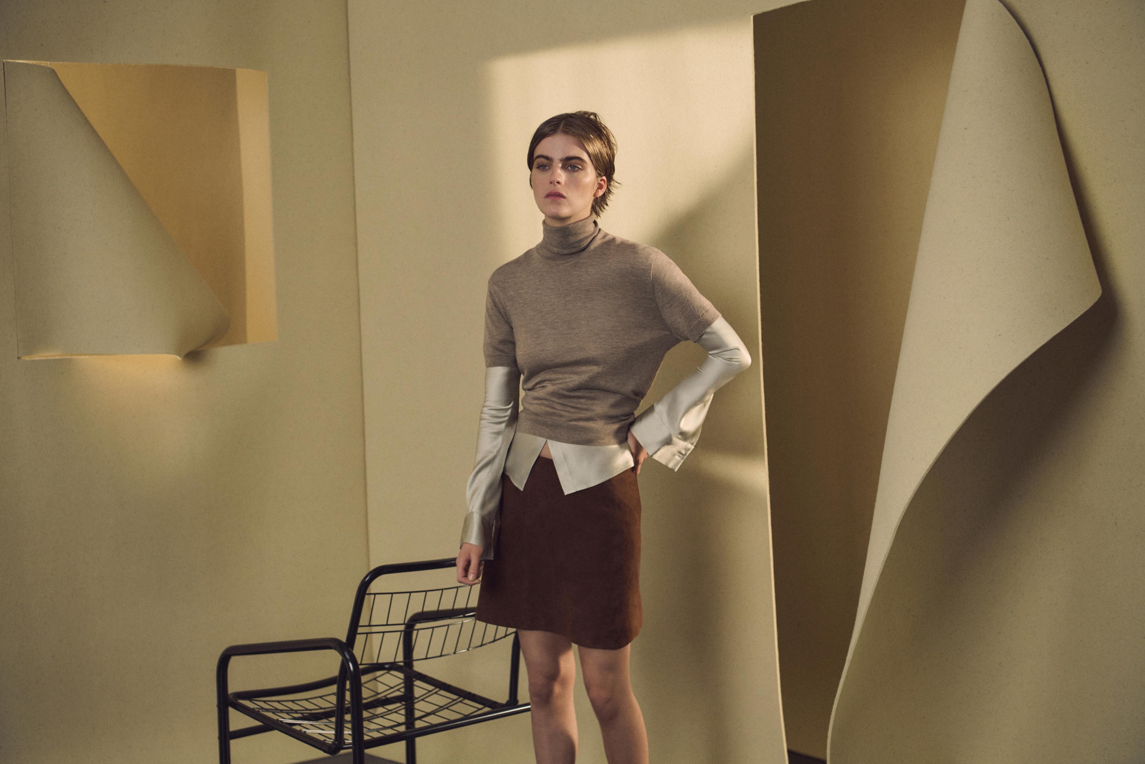 Suede leather mini skirt — MOLE BROWN