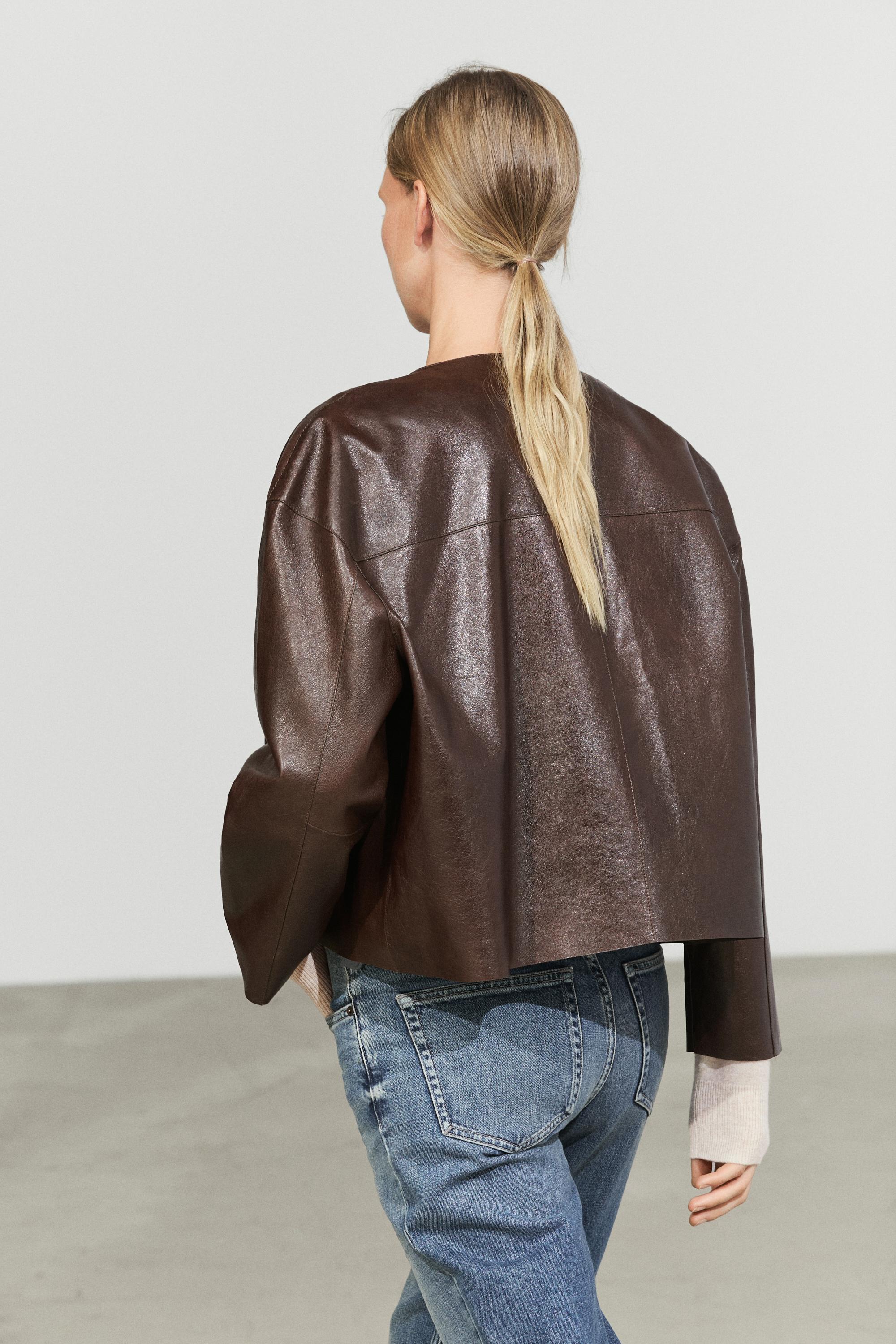 Nappa leather toggle jacket — BROWN
