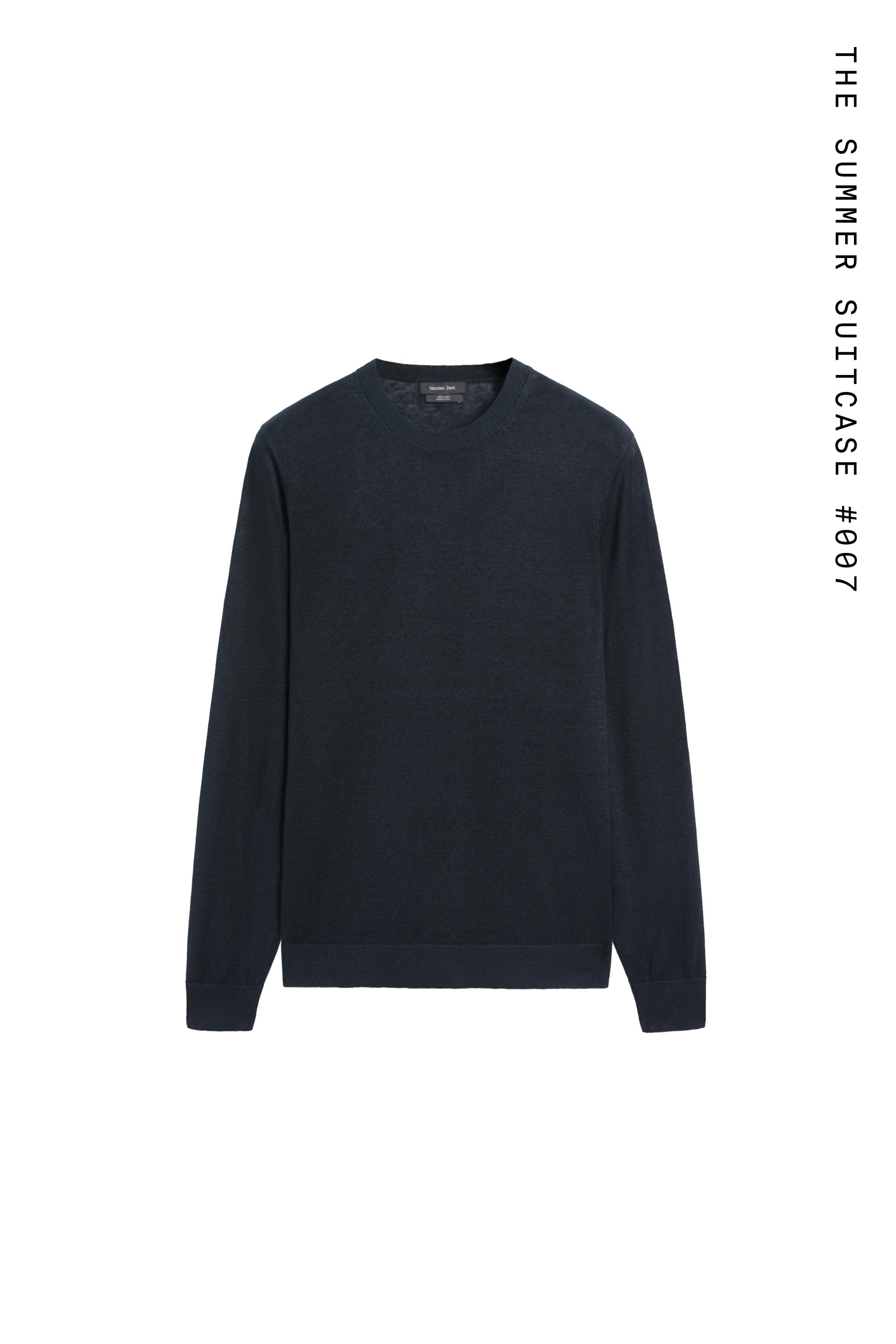 100% linen knit crew neck sweater — NAVY BLUE