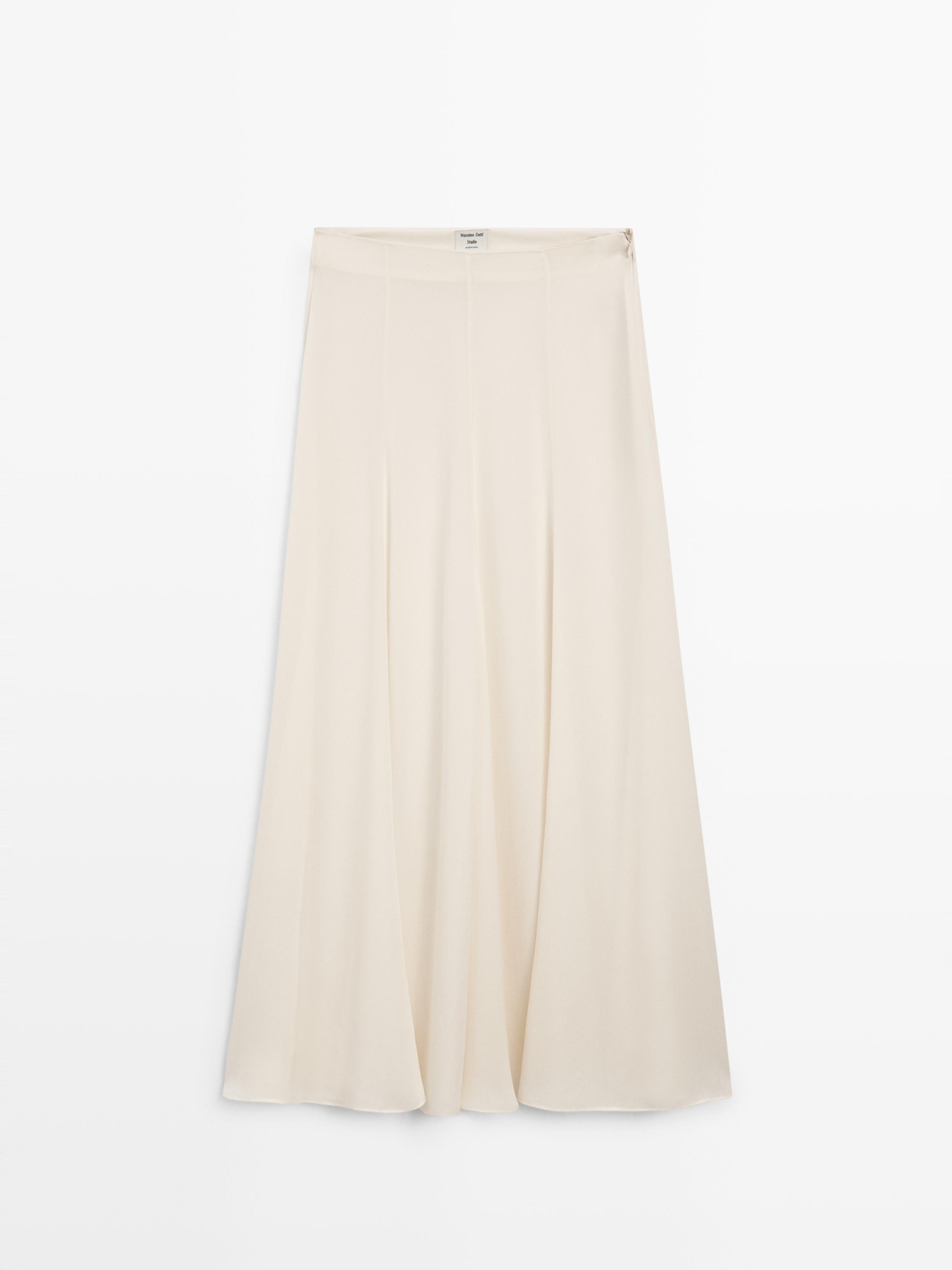 Flowing 100% silk midi skirt with seams - STUDIO — CREAM