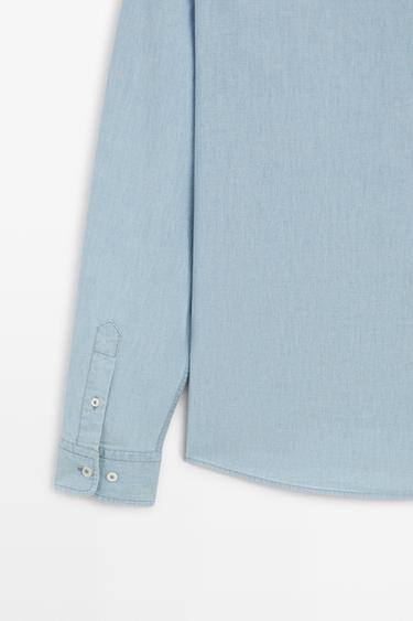 Relaxed fit denim shirt with pocket detail — BLUE 7