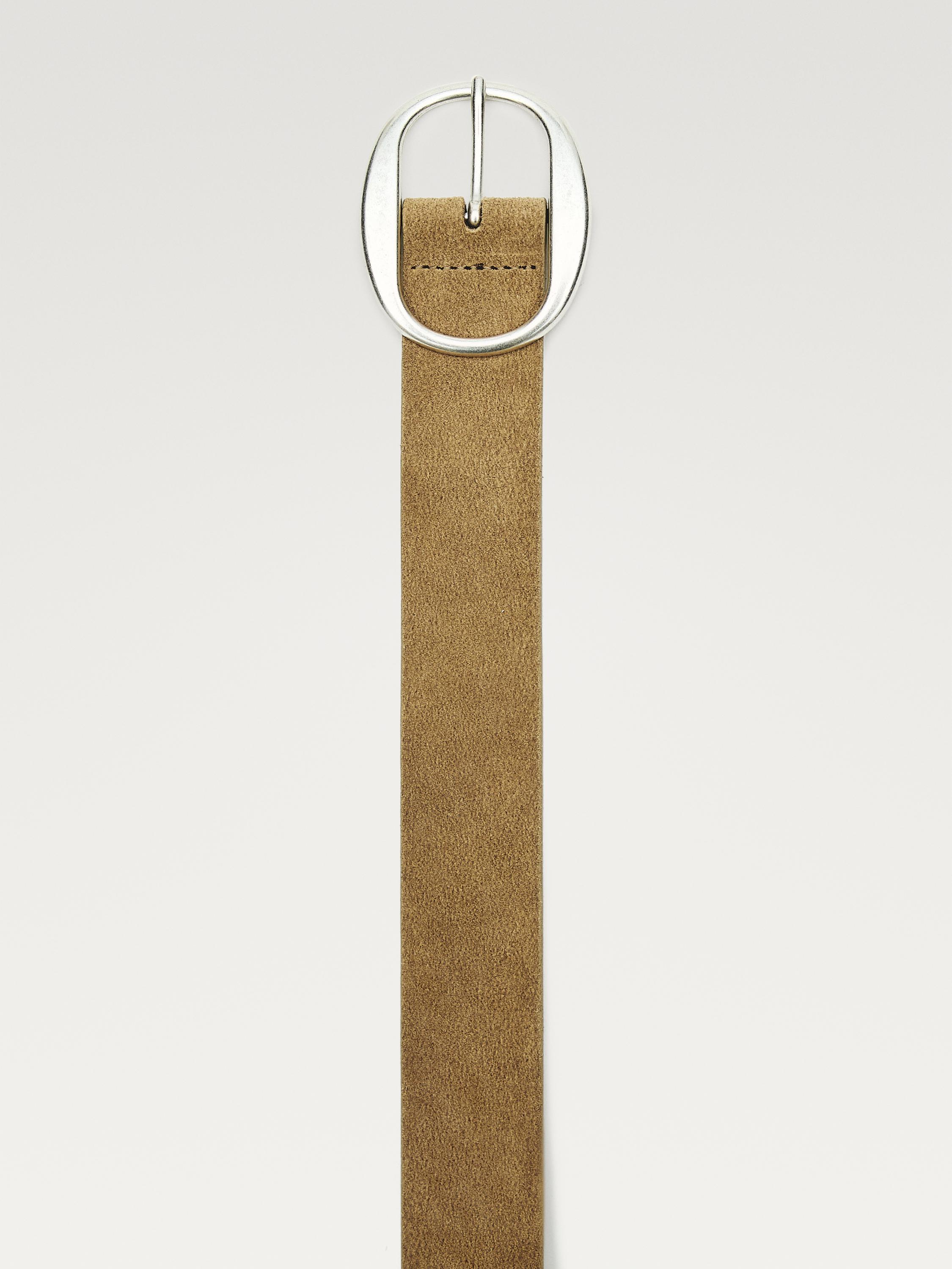 Split suede leather belt with oval buckle — SAND
