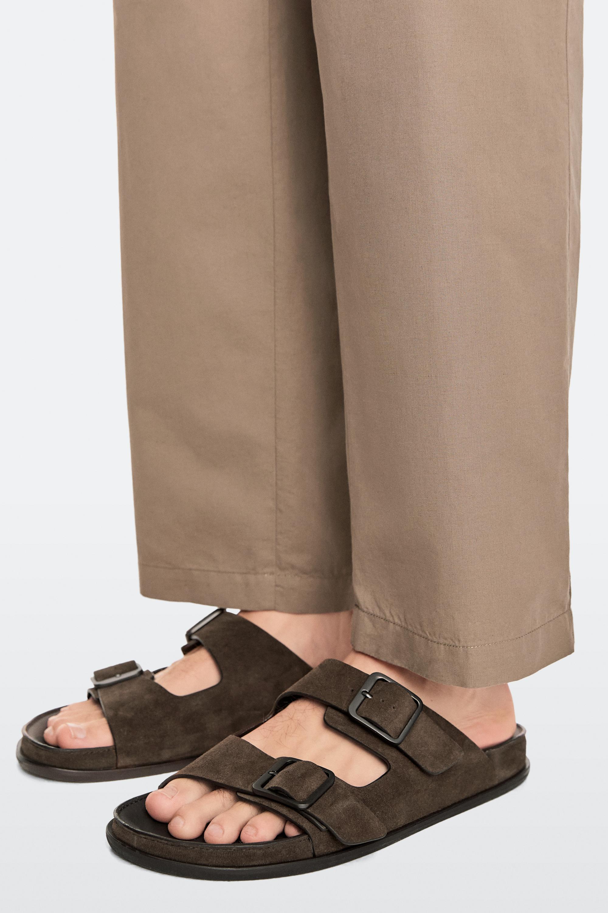 Buckled split leather sandals — OCHRE