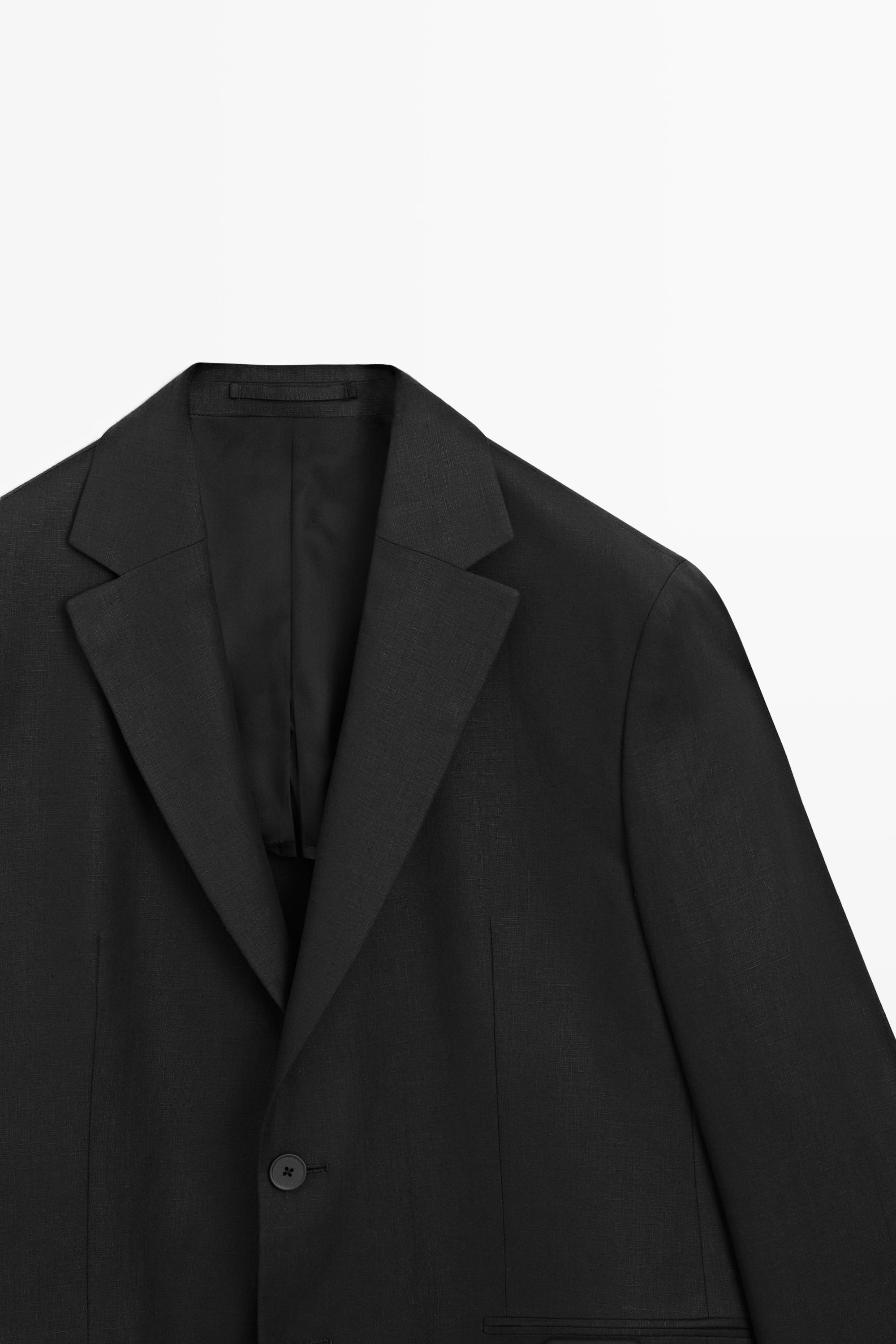Tailored fit 100% linen suit blazer — BLACK