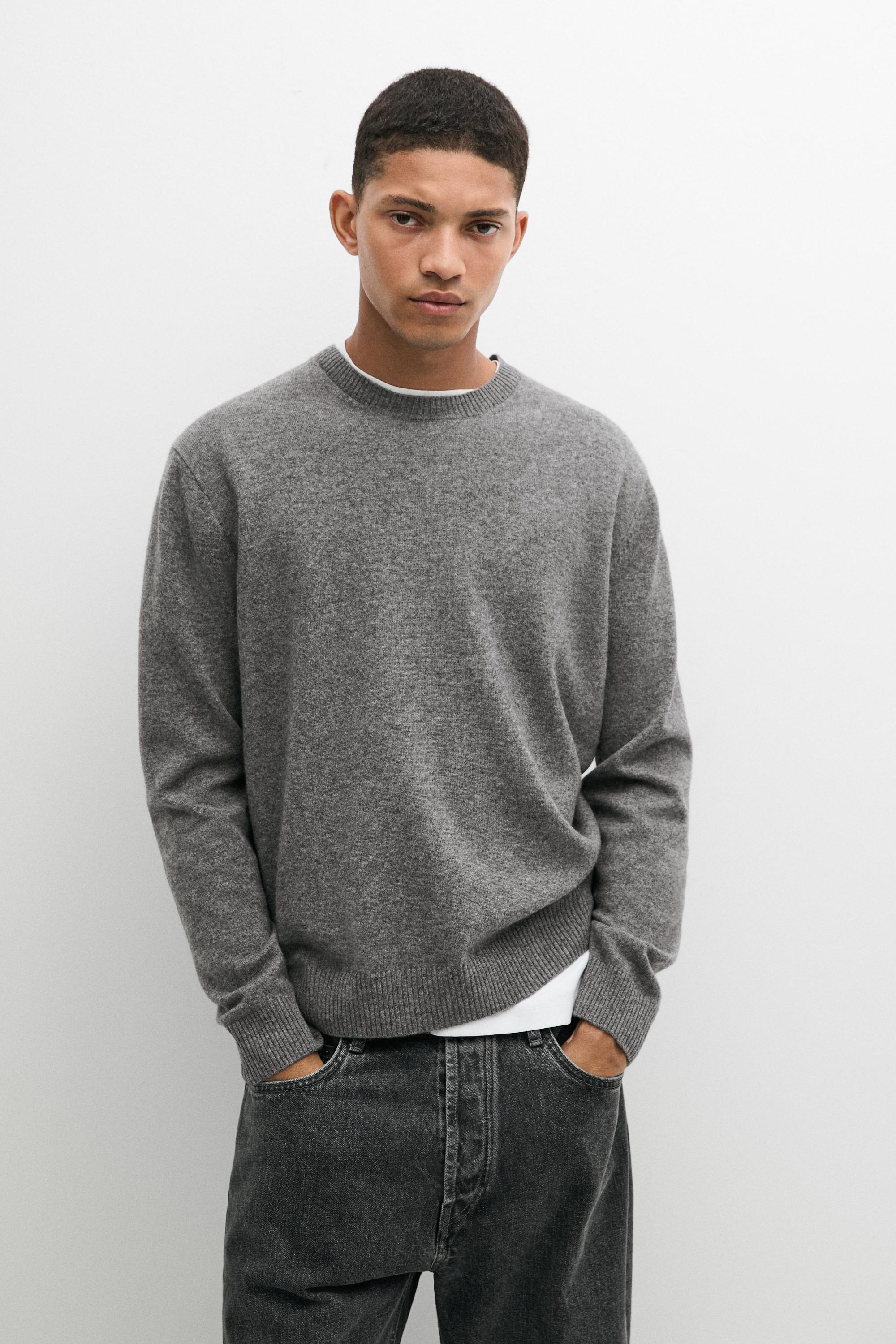 Wool blend round neck knit sweater