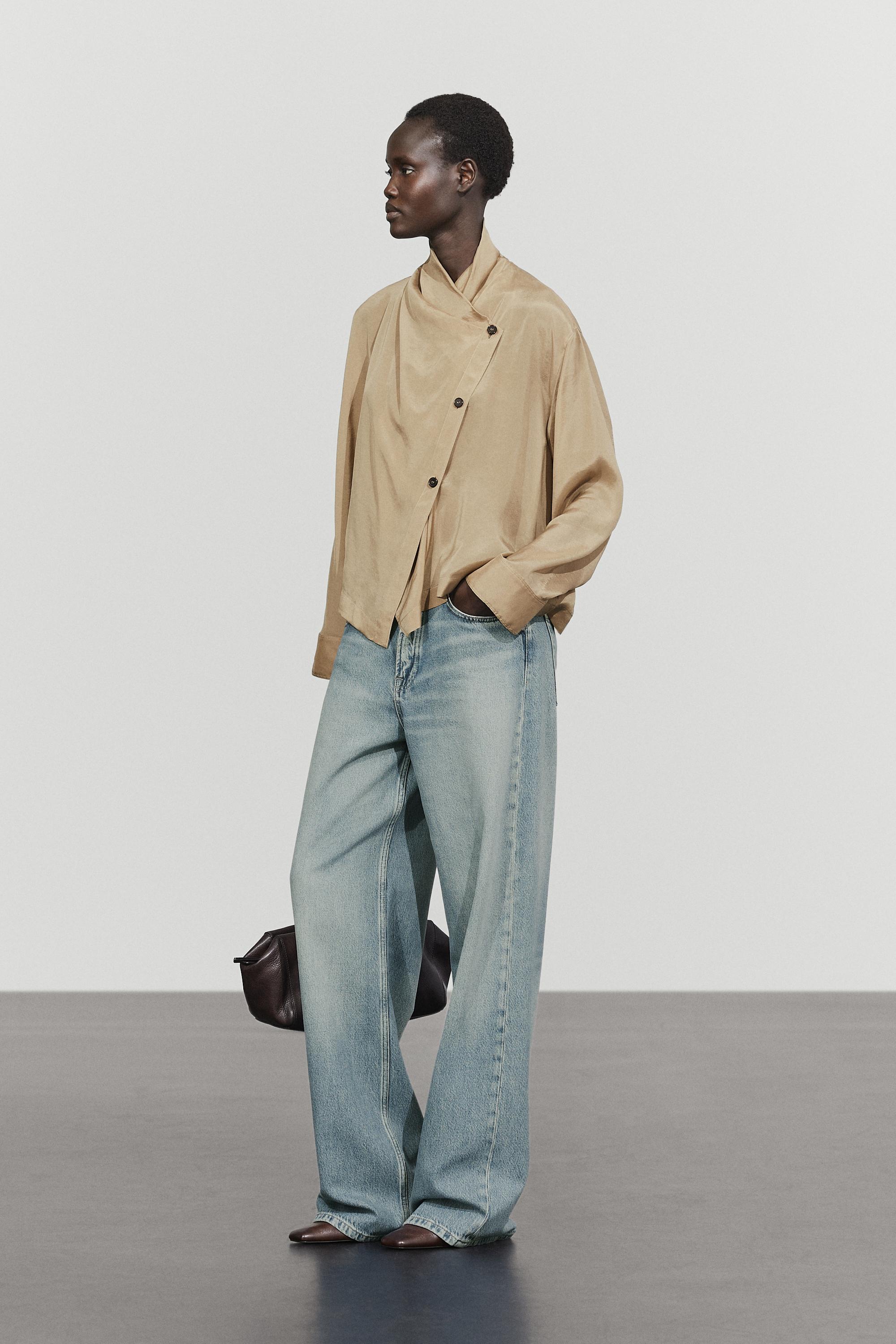 Double-breasted shirt with collar detail — STONE