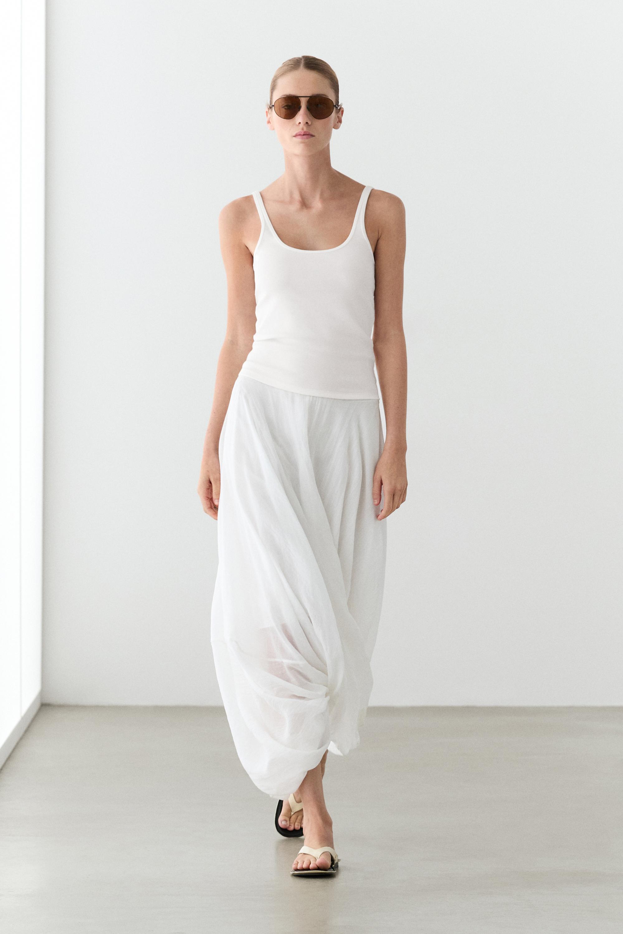 Strappy cotton blend top — WHITE