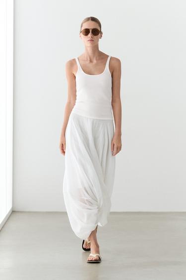 Strappy cotton blend top — WHITE 1