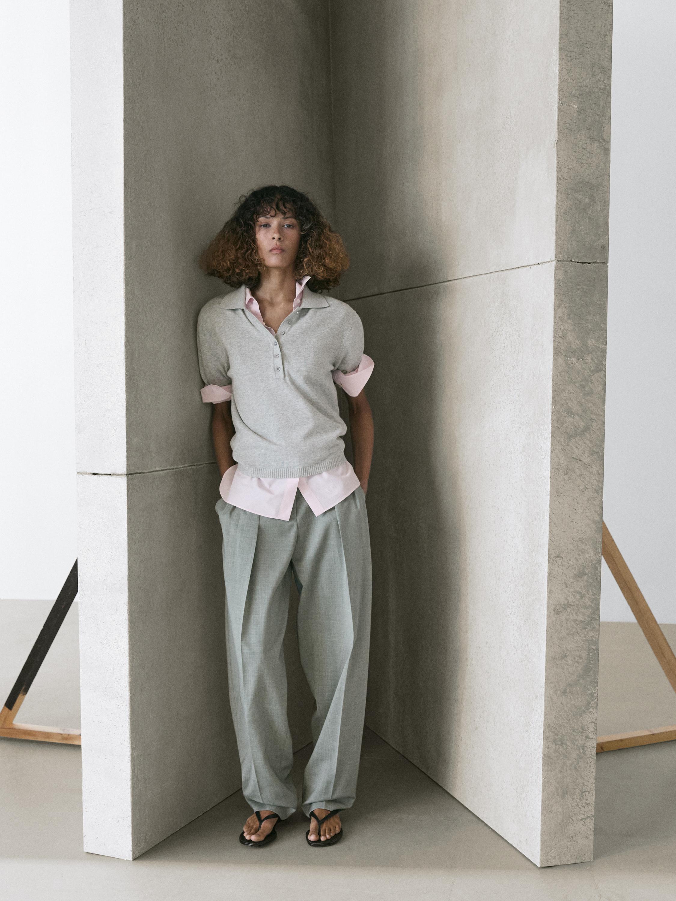 Cotton knit polo sweater