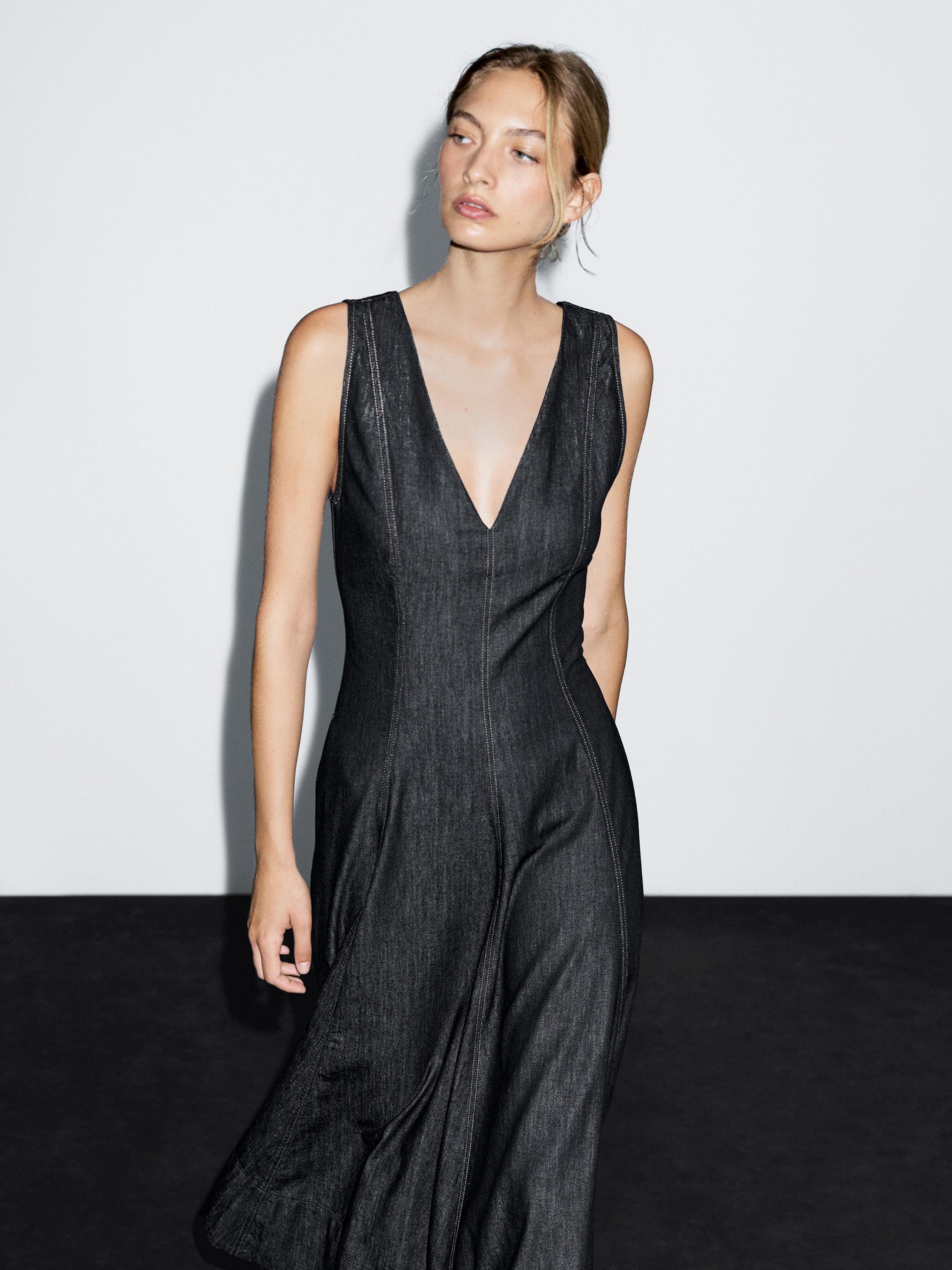 Denim midi dress with seam details
