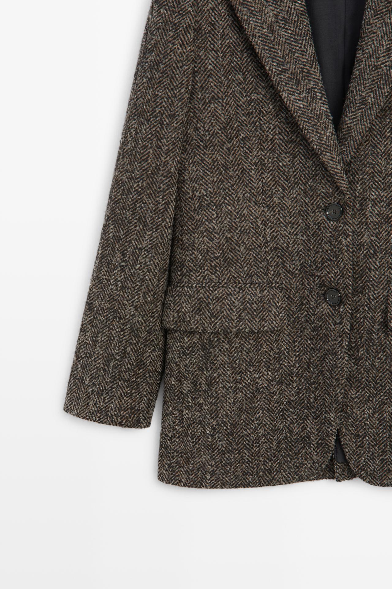 Suede and wool herringbone blazer — BROWN