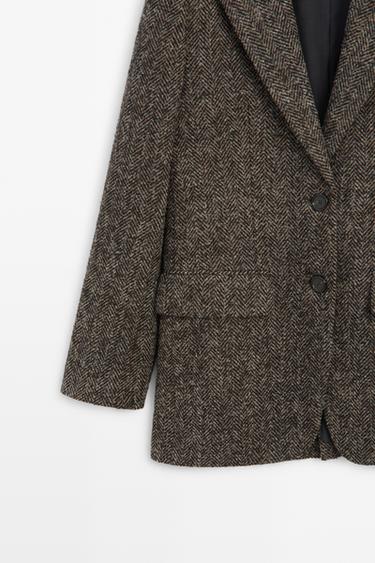 Suede and wool herringbone blazer — BROWN 7