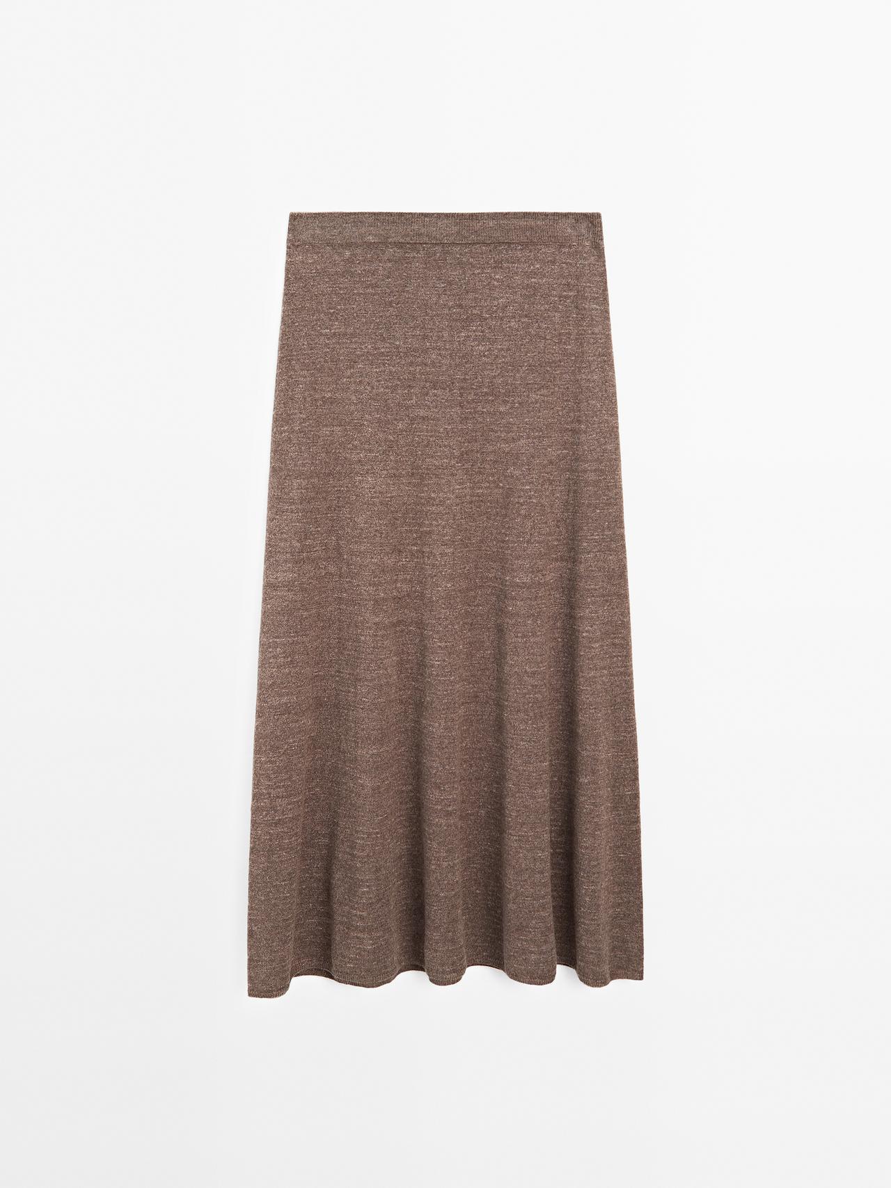 Massimo Dutti - Dame - Lang, Strikket Nederdel I Hørblanding - Brun - L