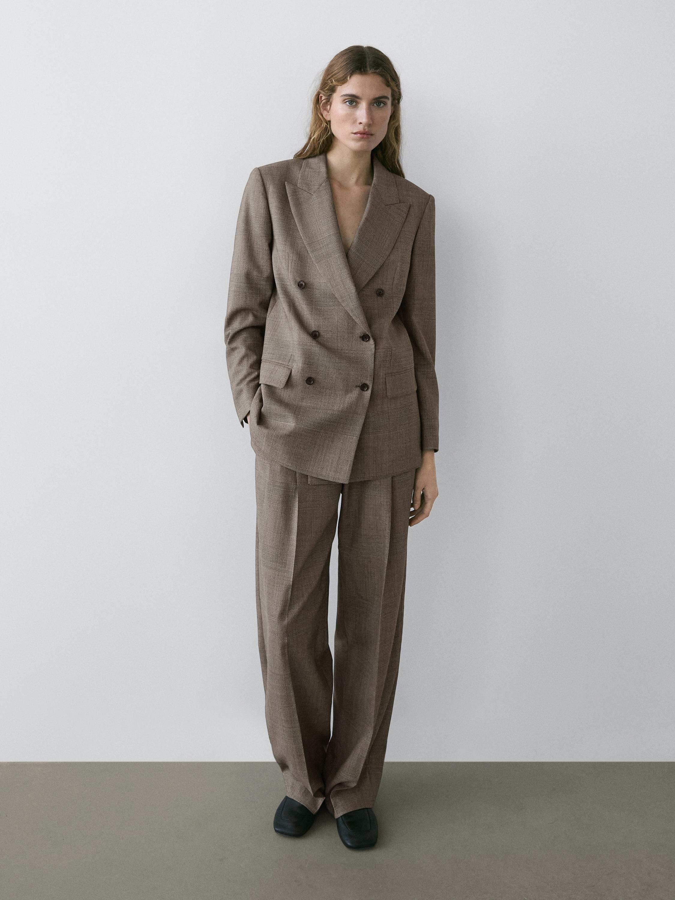 100% wool check suit blazer — BEIGE