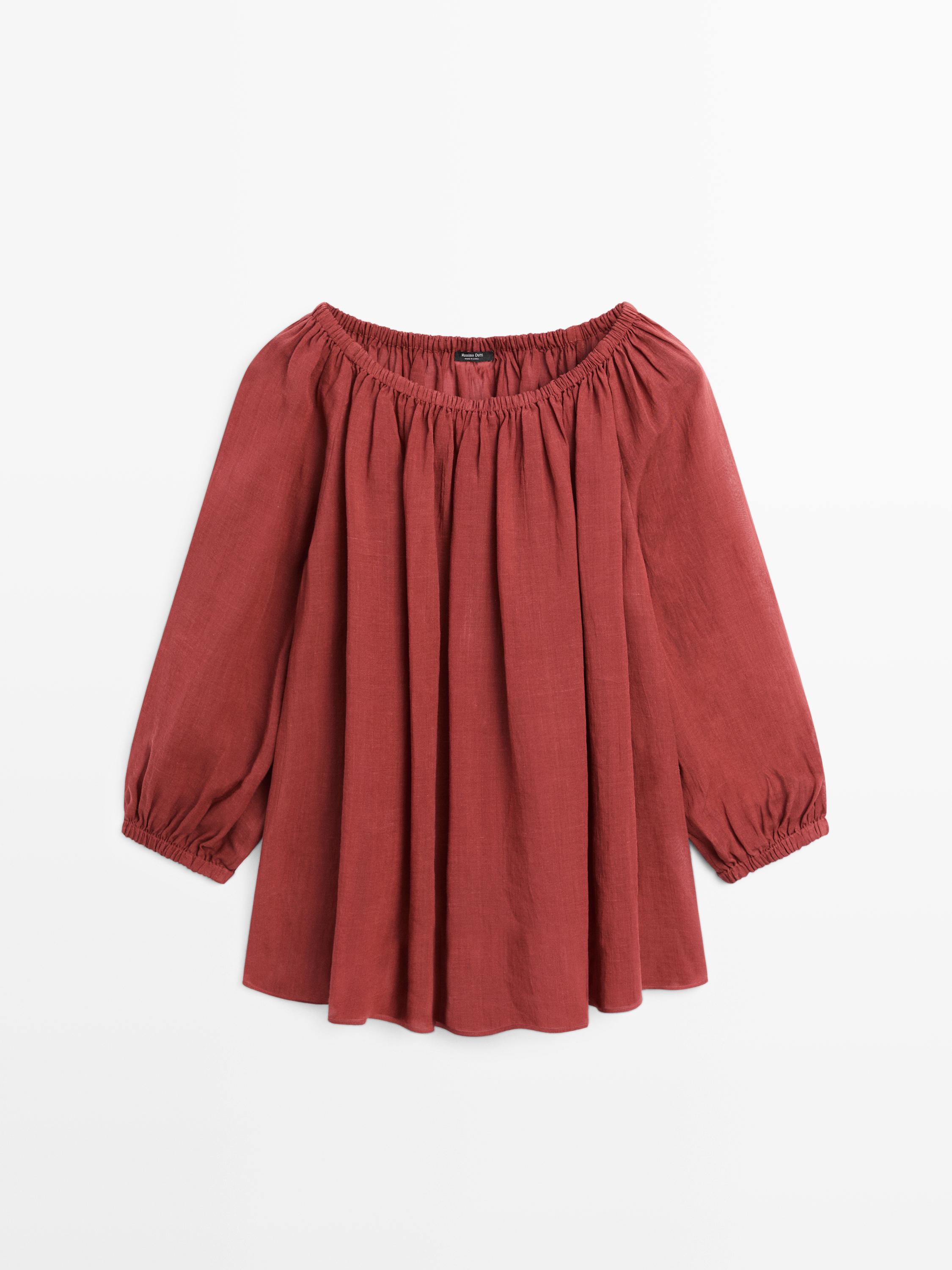 Flowing boat neck shirt — RUSSET
