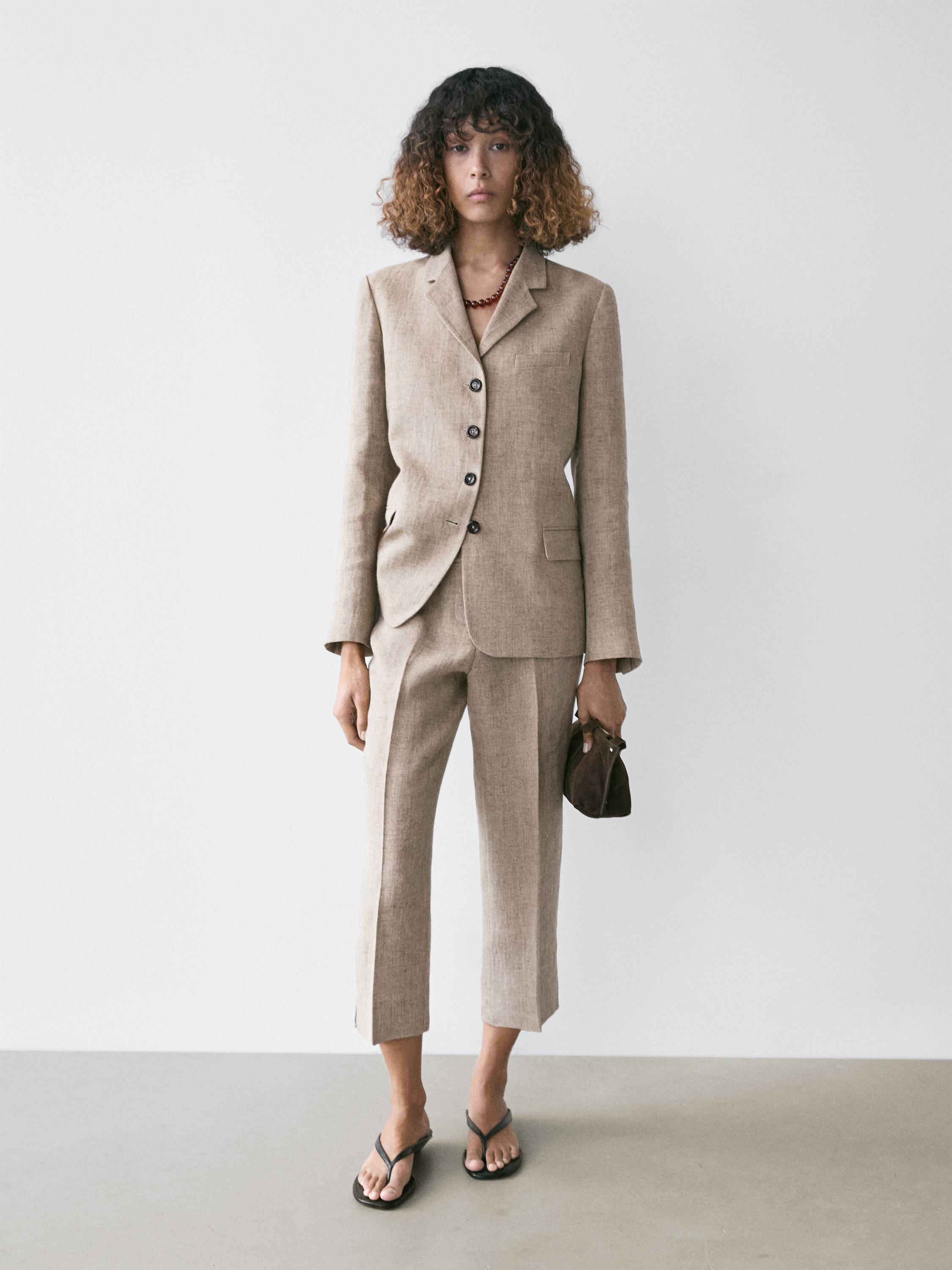 Linen melange capris — BEIGE