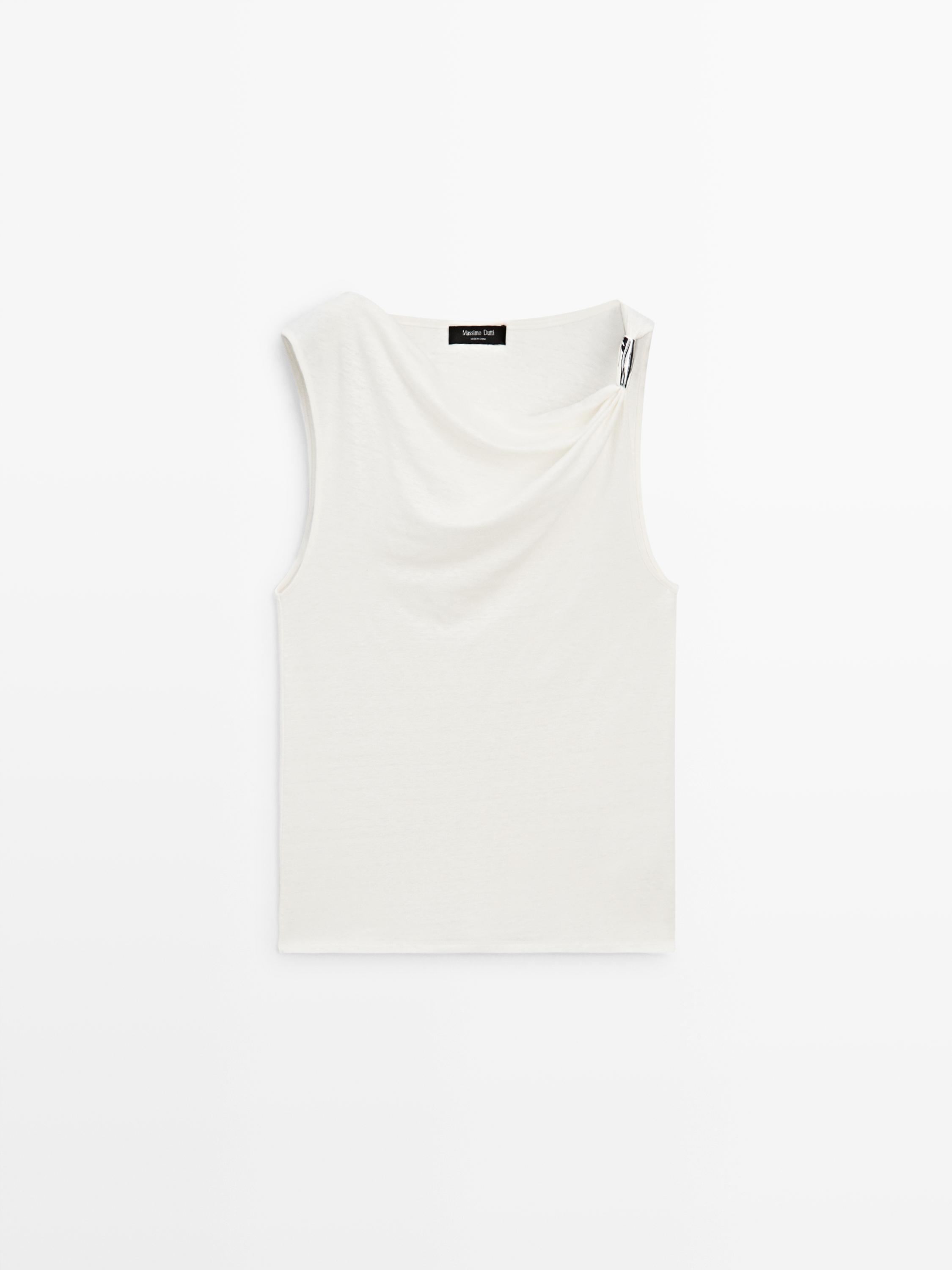 Cowl neck top with rhinestone detail