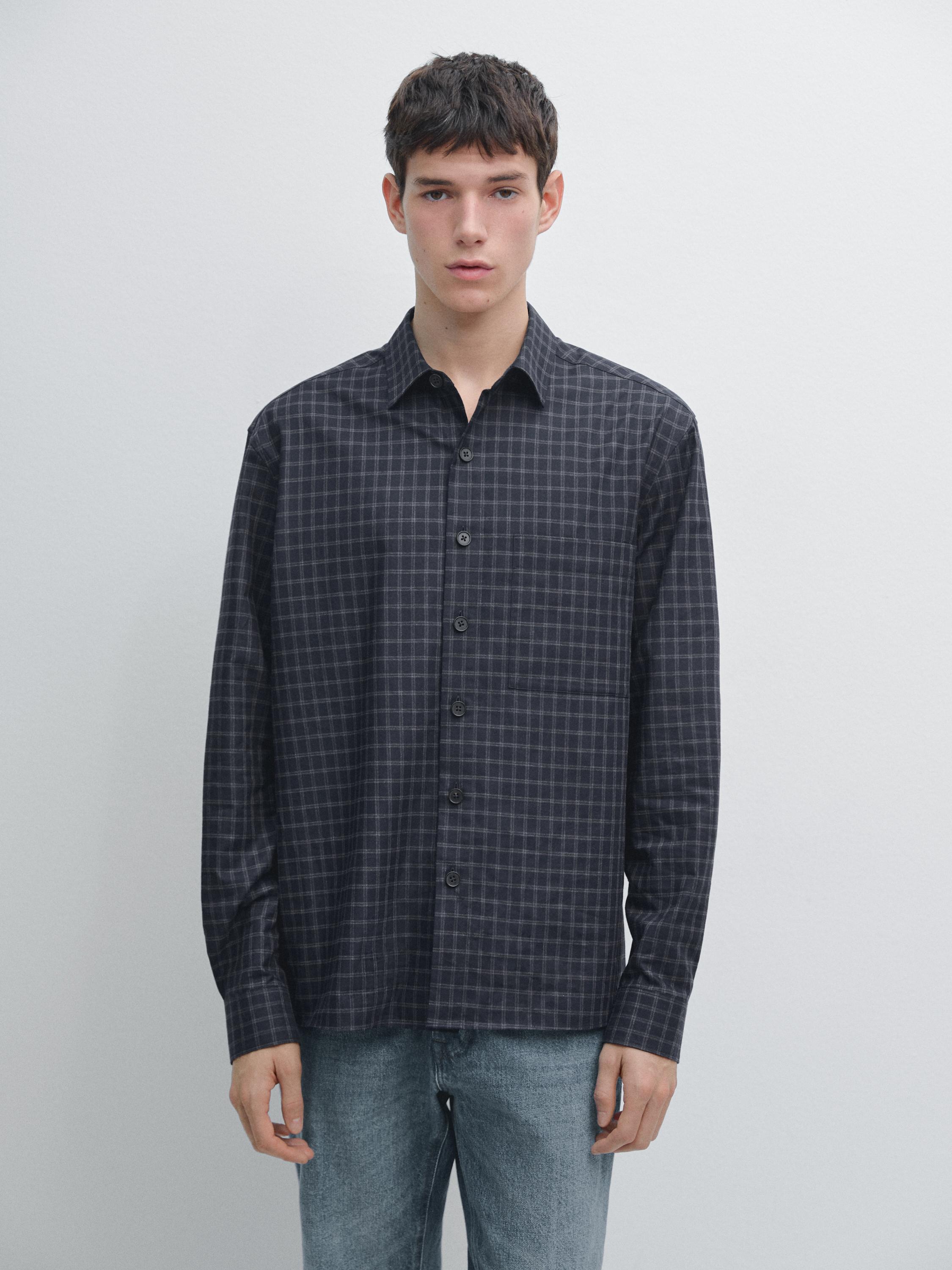 Relaxed fit check shirt — NAVY BLUE