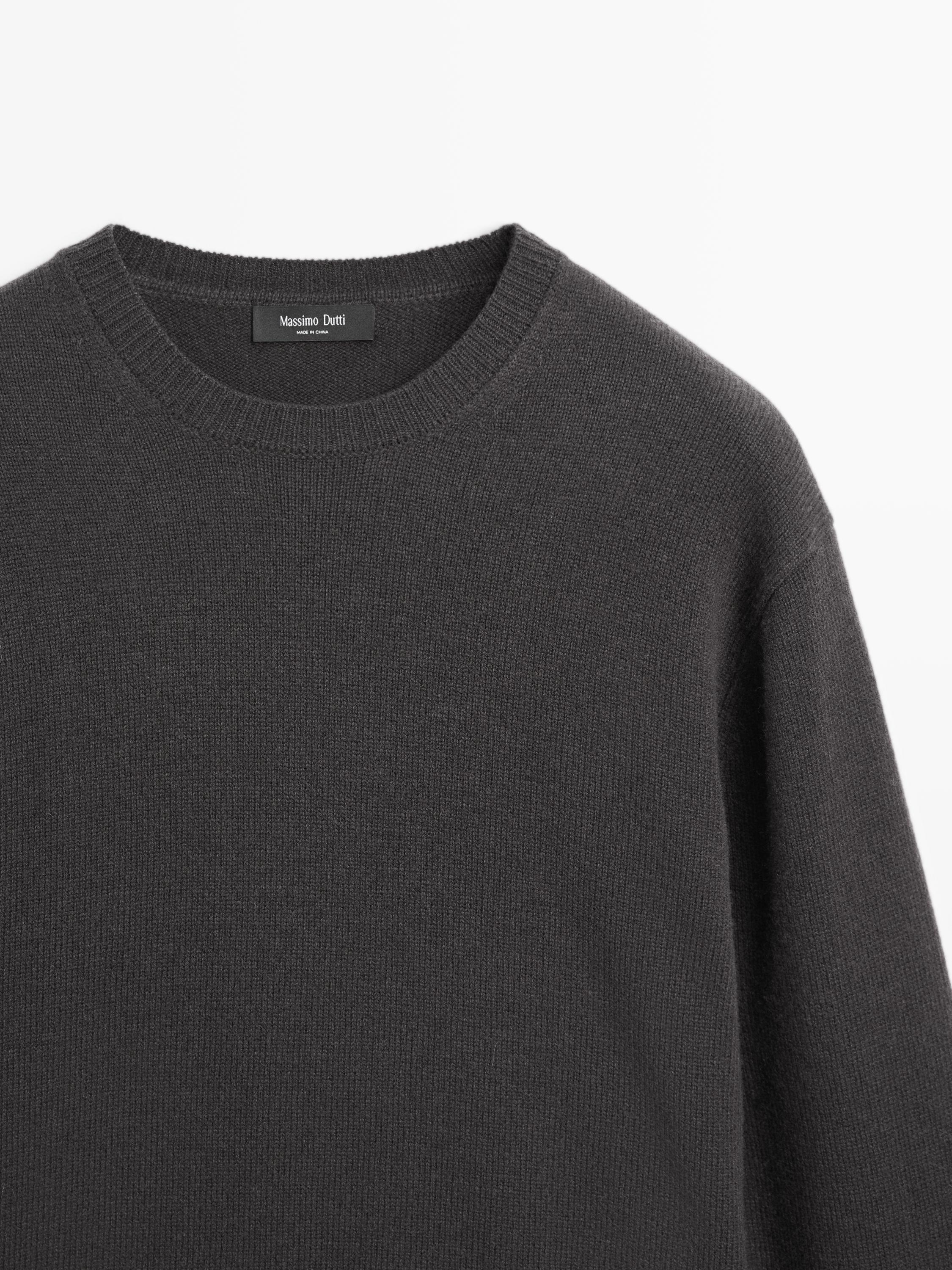 Wool blend crew neck knit sweater