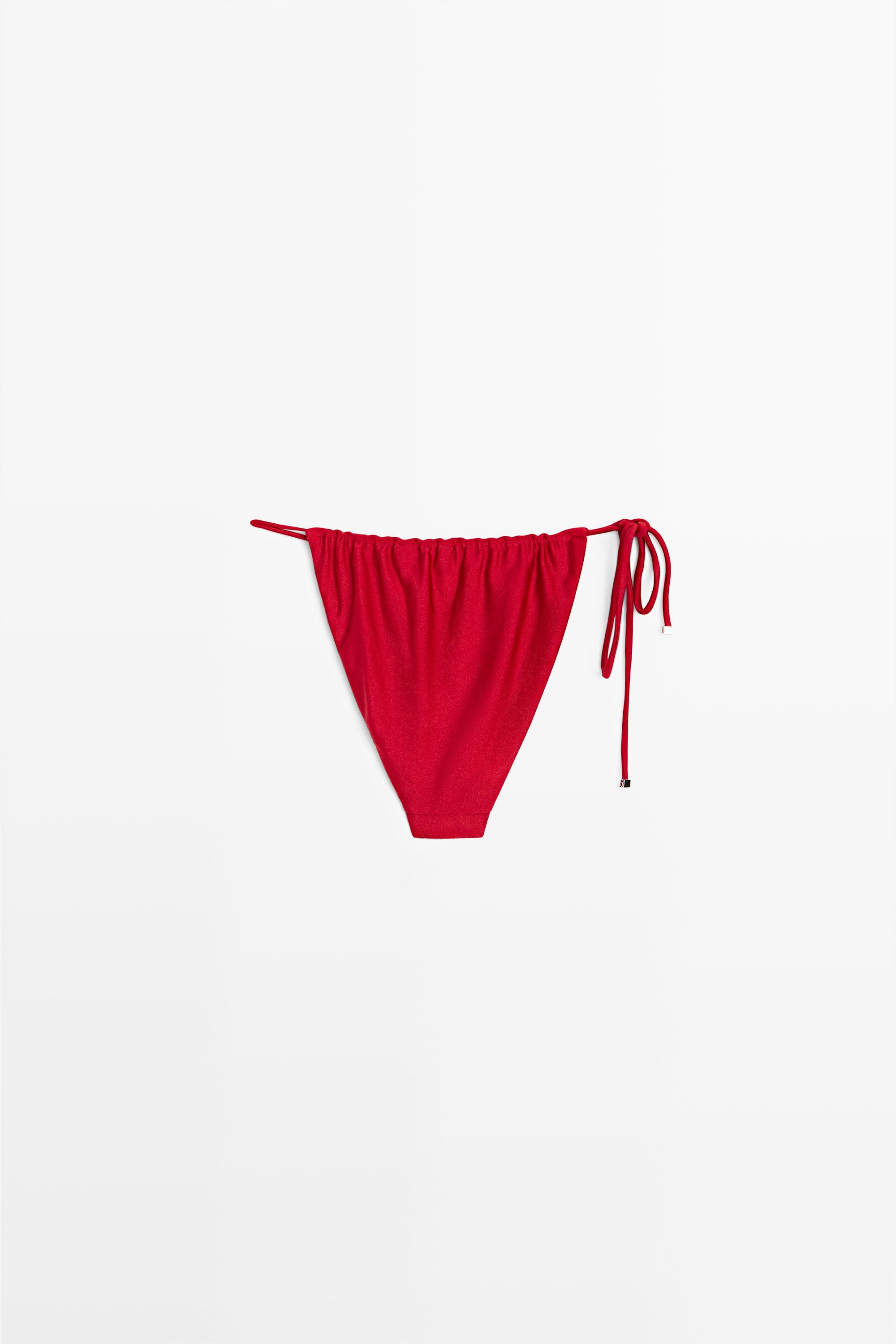 Shimmer side-tie bikini bottoms — RED